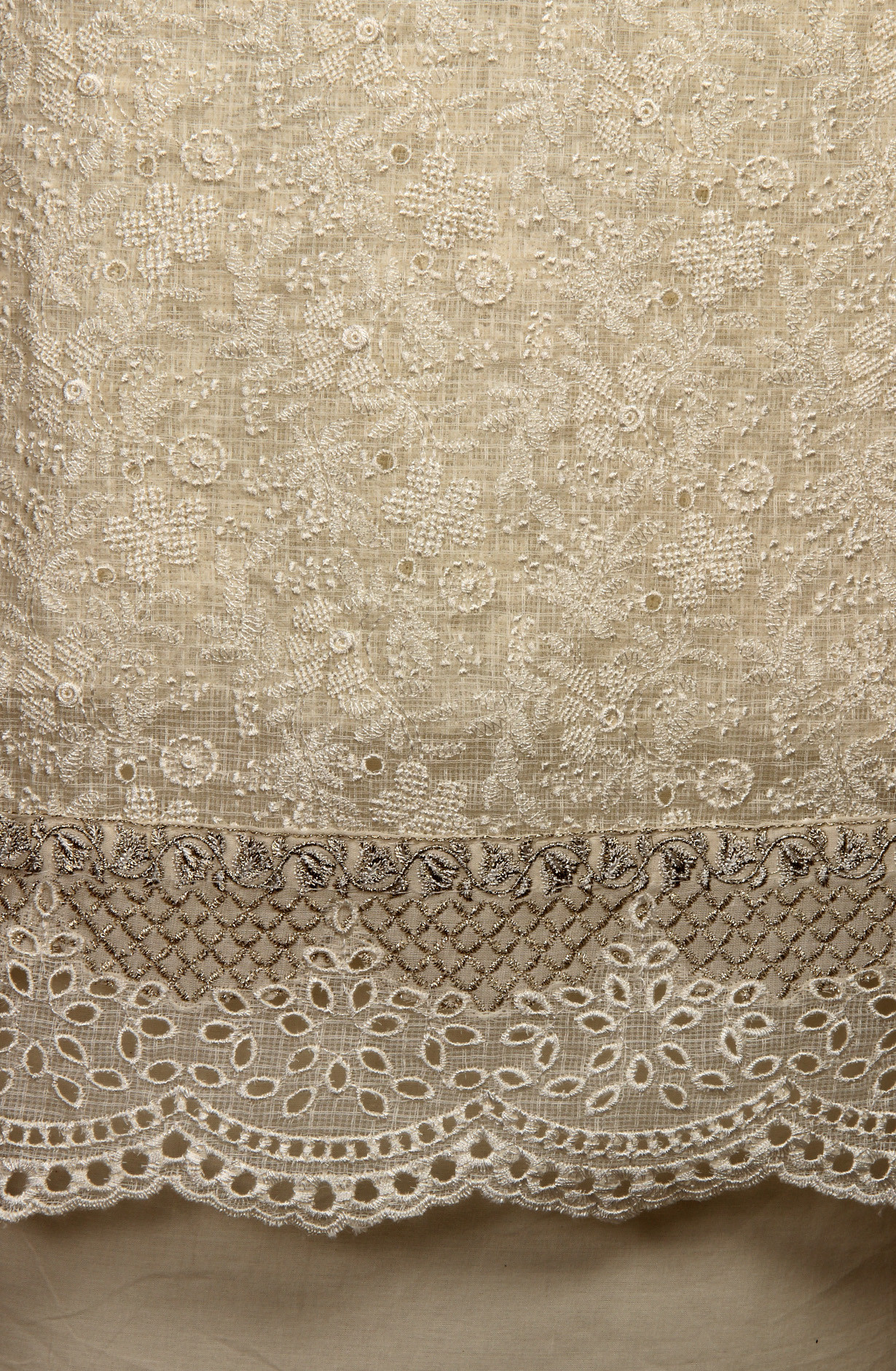 Exclusive Cream Kota Chikankari Embroidered Suit with Chiffon Dupatta - ADH1201A