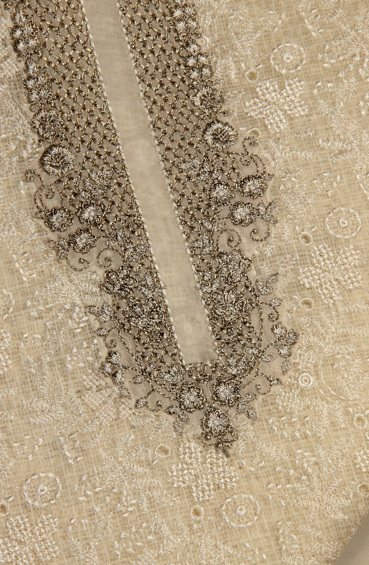 Exclusive Cream Kota Chikankari Embroidered Suit with Chiffon Dupatta - ADH1201A