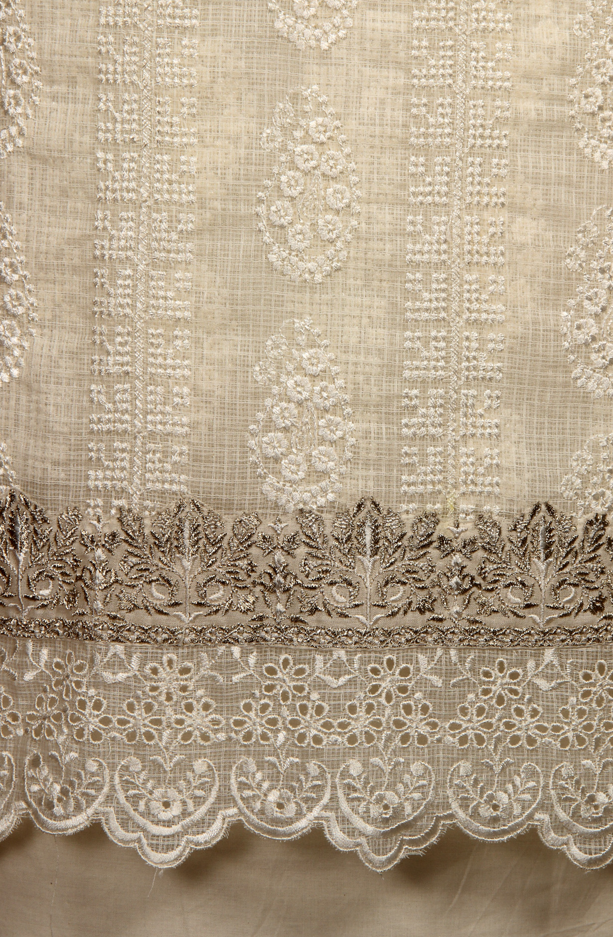 Exclusive Cream Kota Chikankari Embroidered Suit with Chiffon Dupatta - ADH1201B