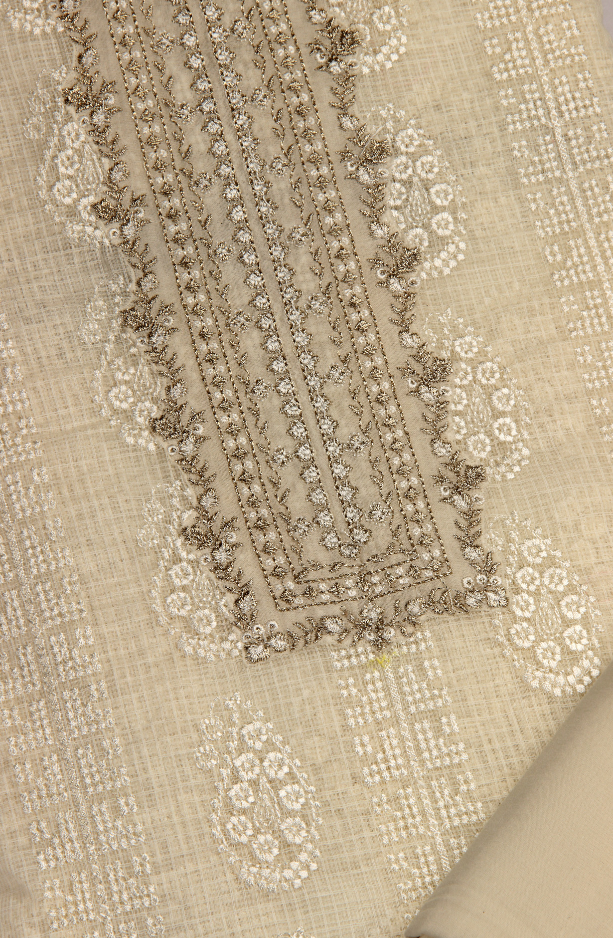Exclusive Cream Kota Chikankari Embroidered Suit with Chiffon Dupatta - ADH1201B