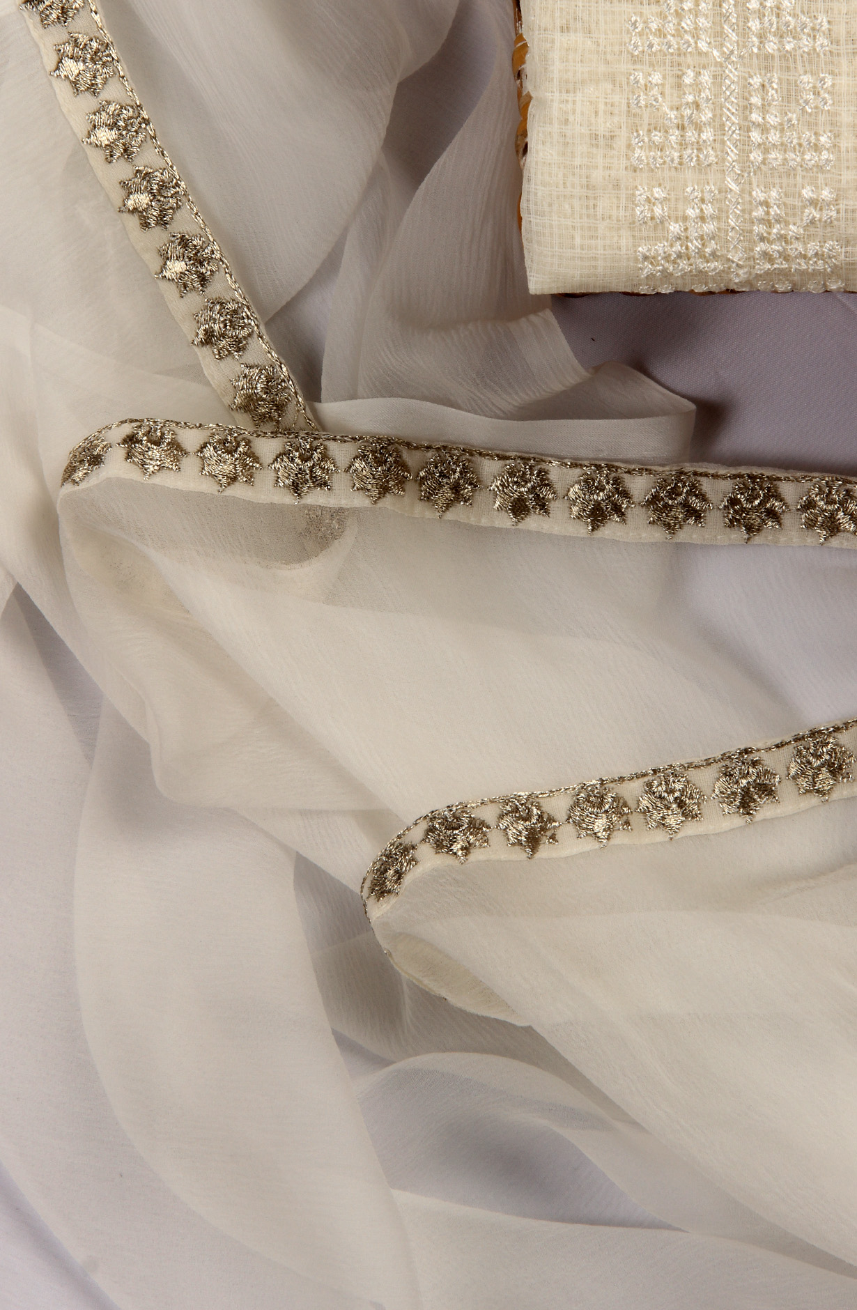 Exclusive Cream Kota Chikankari Embroidered Suit with Chiffon Dupatta - ADH1201B