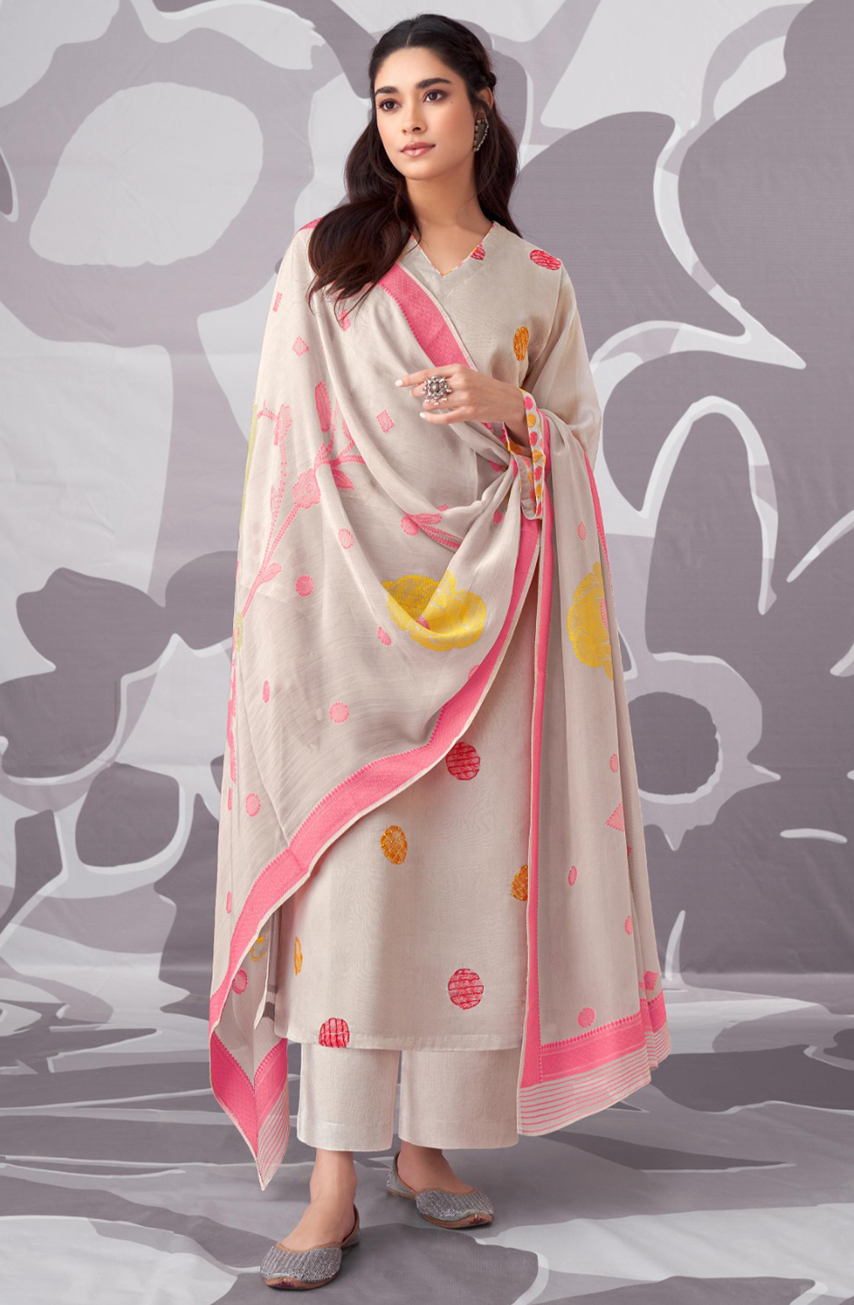 White Digital Printed Beautiful Suit with Handwork with Dupatta - ADH7508