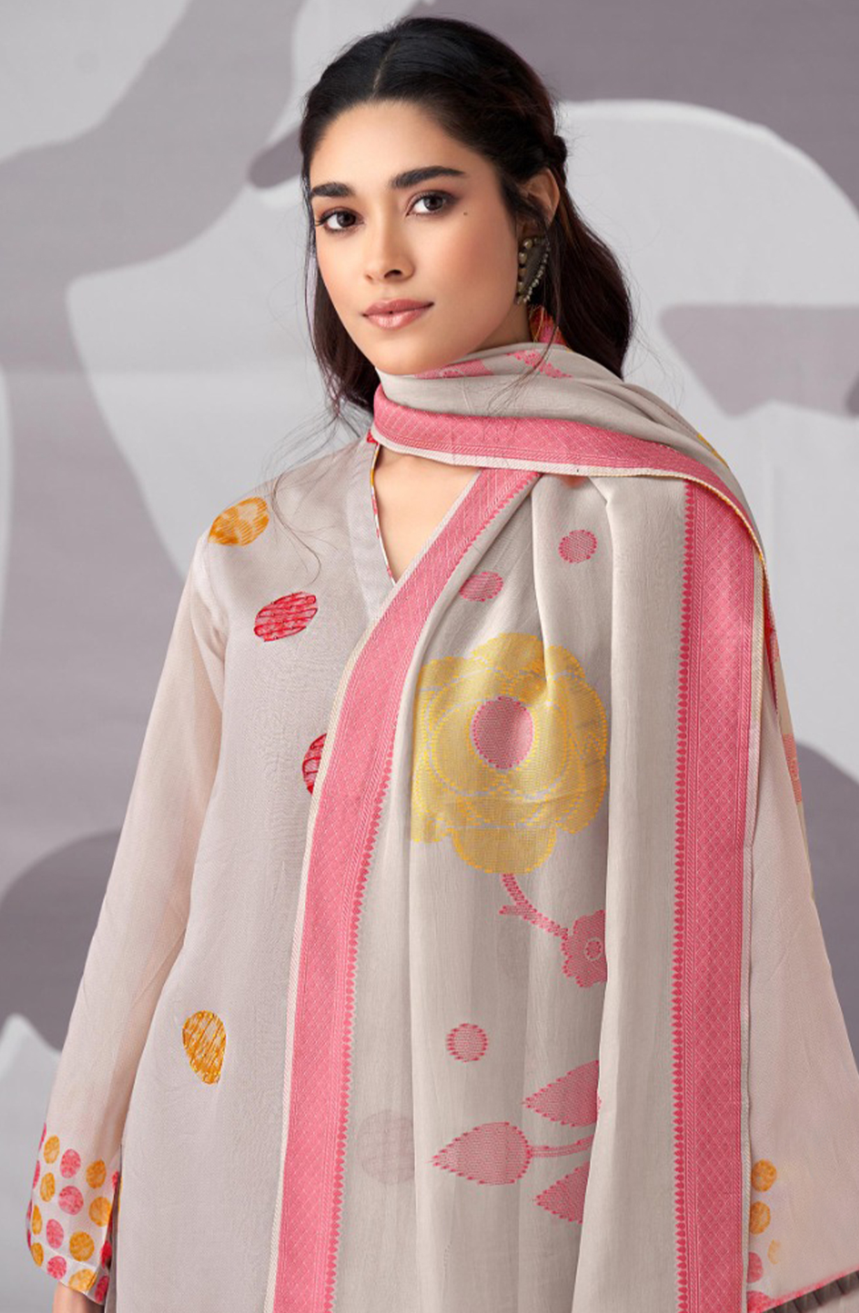 White Digital Printed Beautiful Suit with Handwork with Dupatta - ADH7508