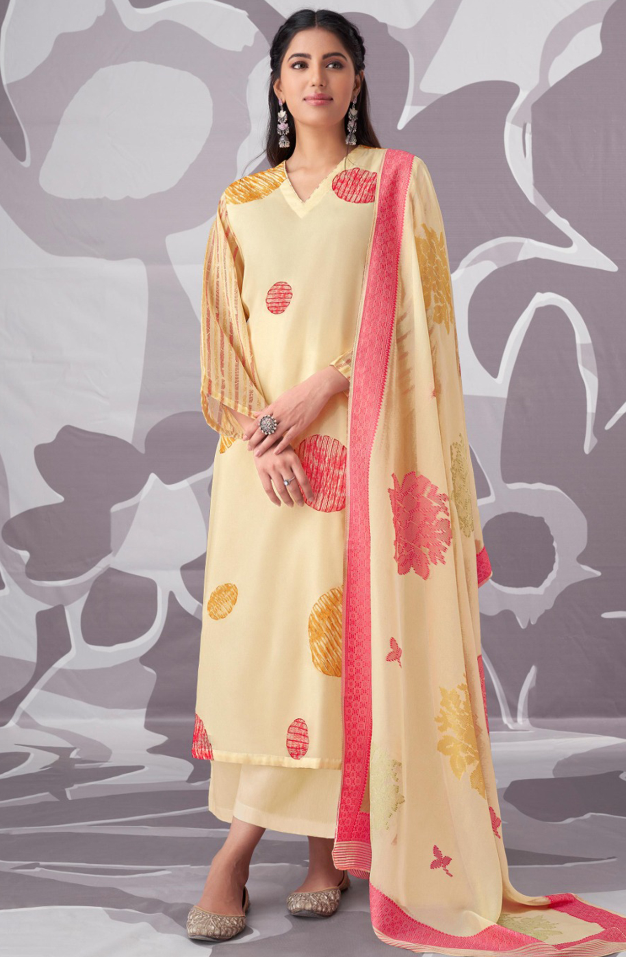 Lemon Digital Printed Beautiful Suit with Handwork with Dupatta - ADH7512