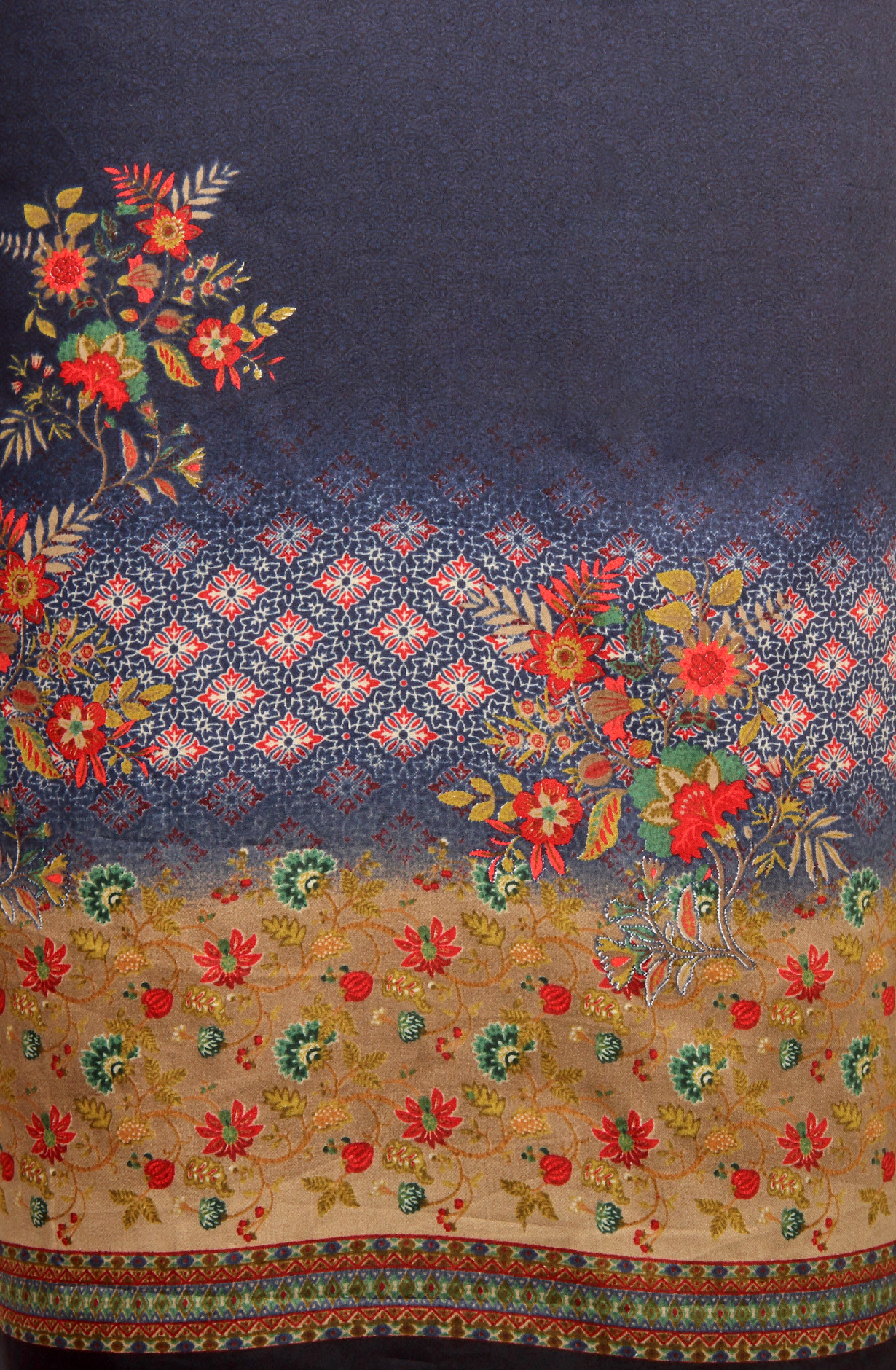 Blue Printed Unstitched Cotton Salwar Kameez - AFS14001