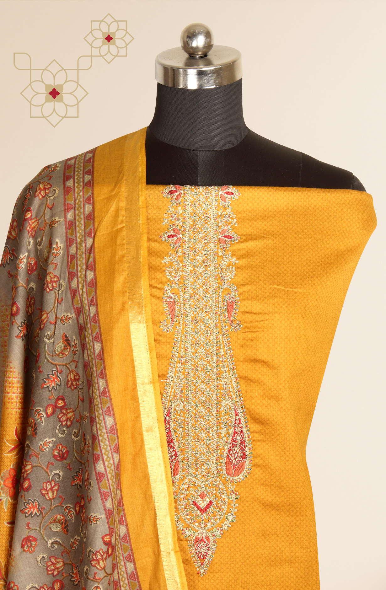 Mustard Printed Unstitched Cotton Salwar Kameez - AFS14003