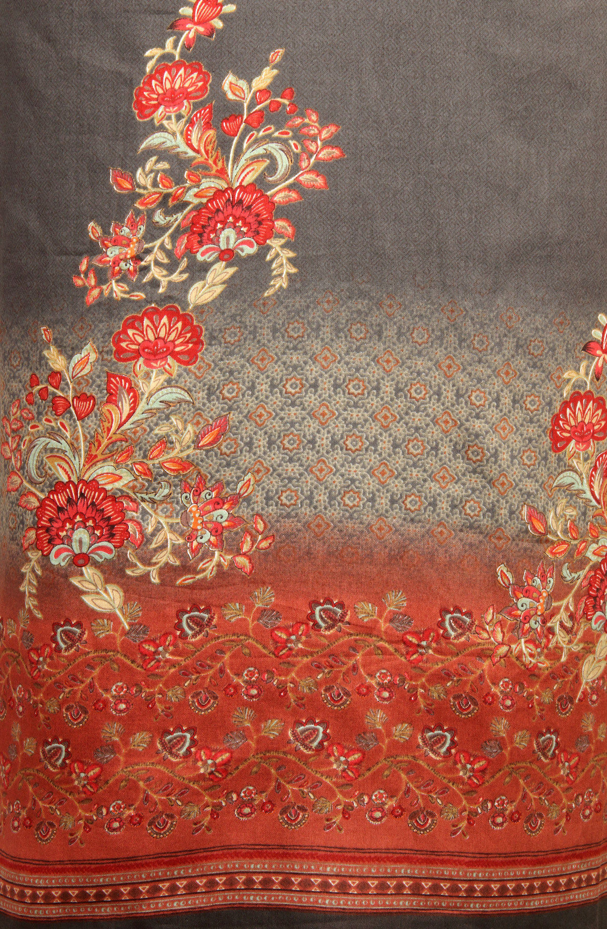 Olive Green Printed Unstitched Cotton Salwar Kameez - AFS14006