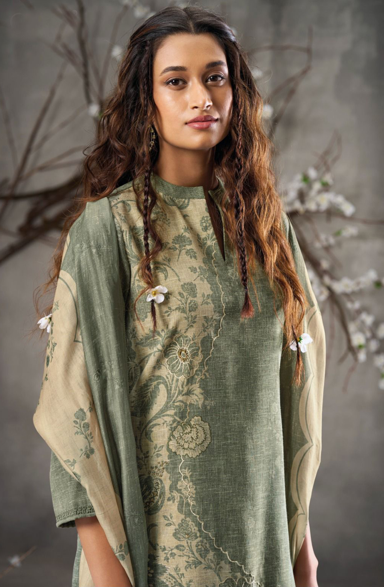 Green Digital Printed Linen Suit with Dupatta -AGAS2887A