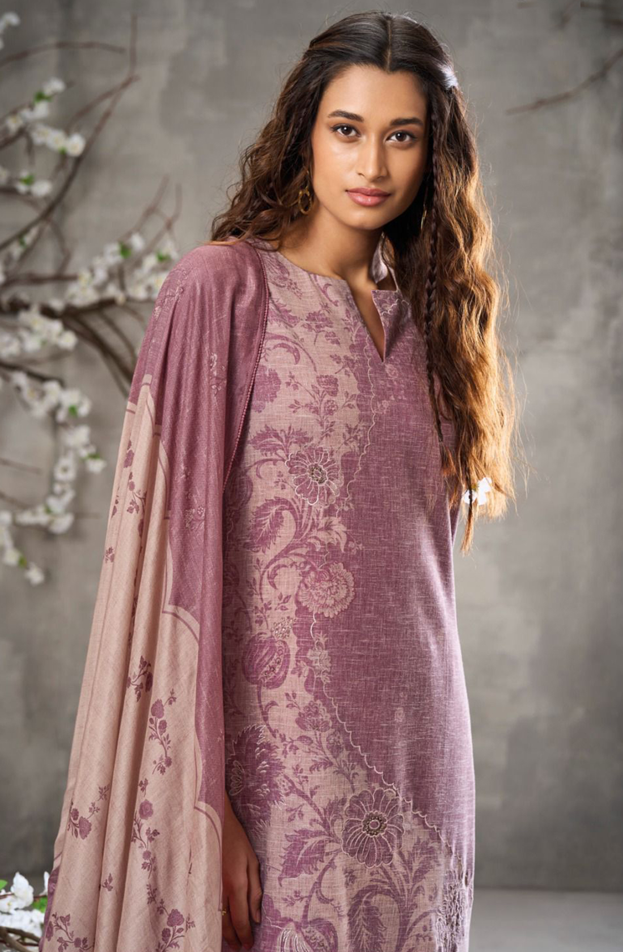 Purple Digital Printed Linen Suit with Dupatta - AGAS2887D