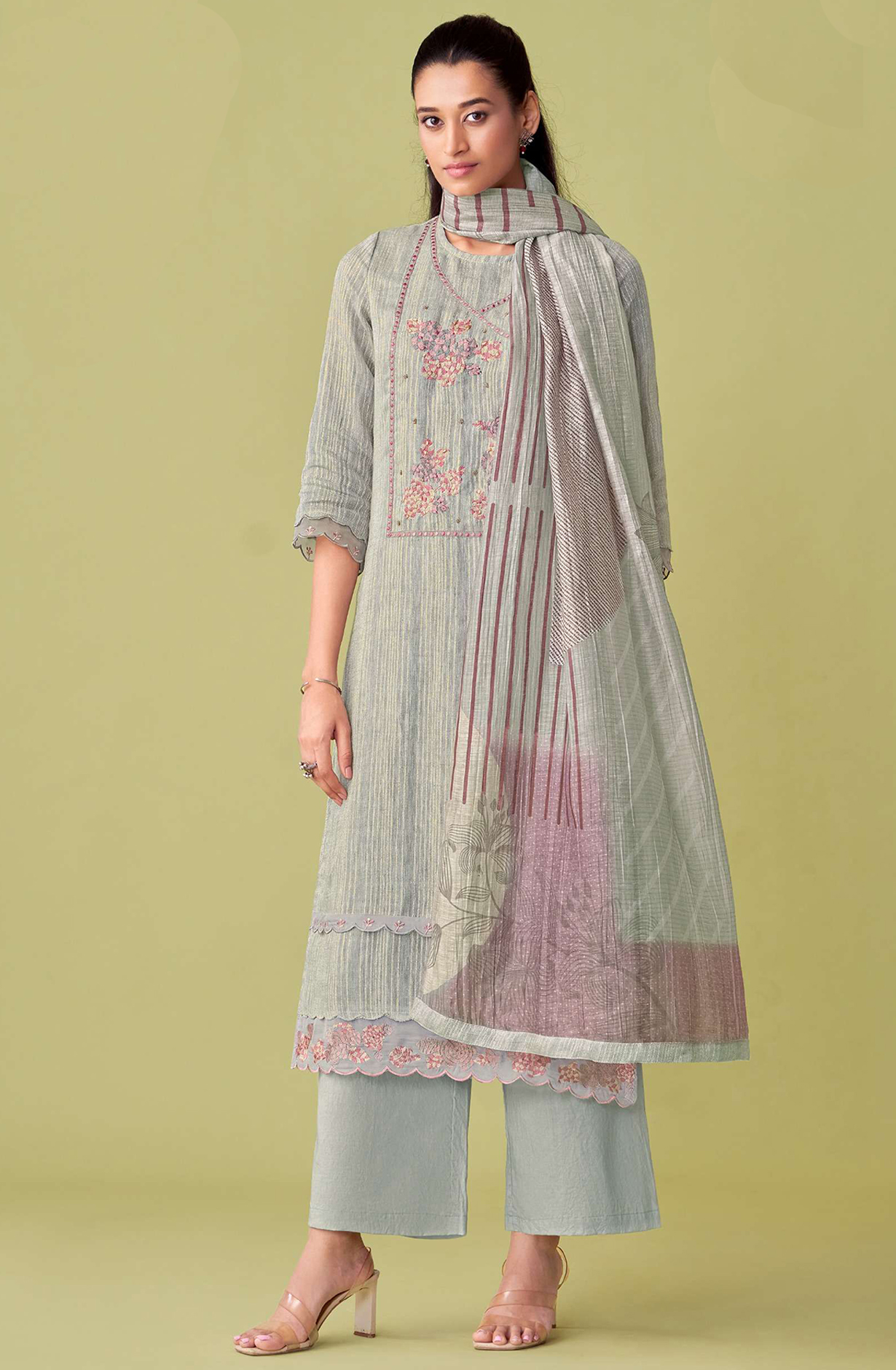 Grey Linen Beautiful Suit Set with Dupatta - AHAN820