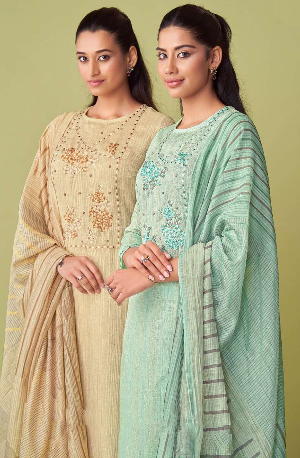 Cream Linen Beautiful Suit Set with Dupatta - AHAN825