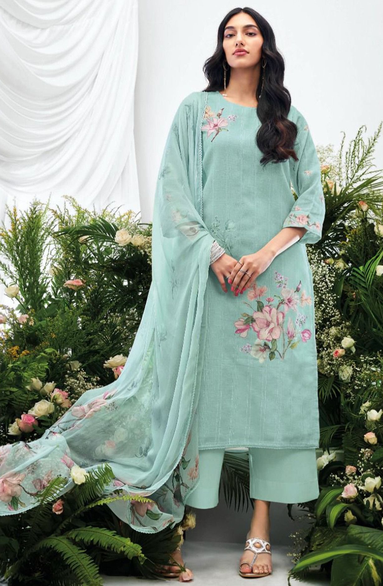 Cotton Linen Suit set with Dupatta - AHRC2016
