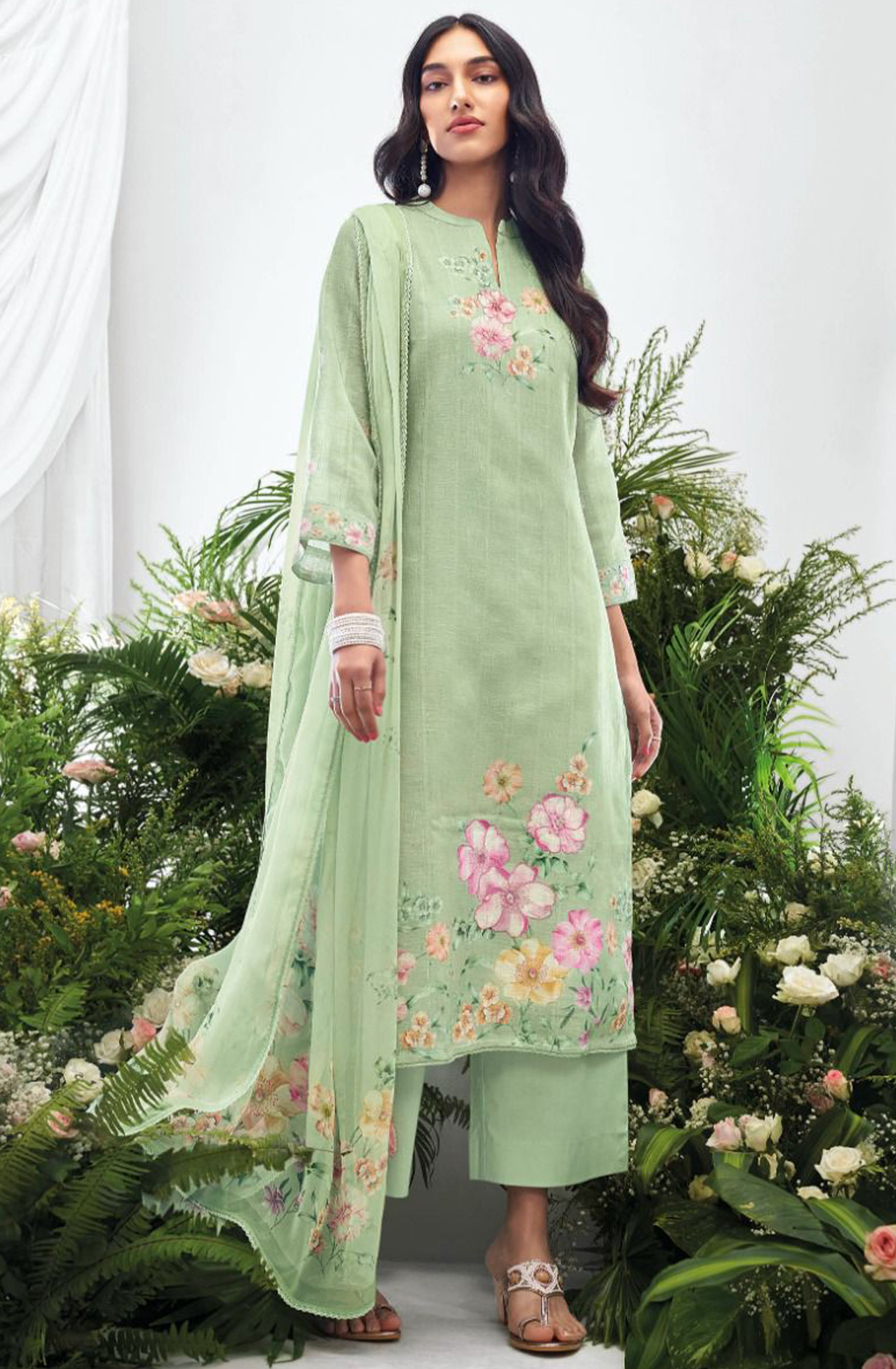 Cotton Linen Suit set with Dupatta - AHRC2018