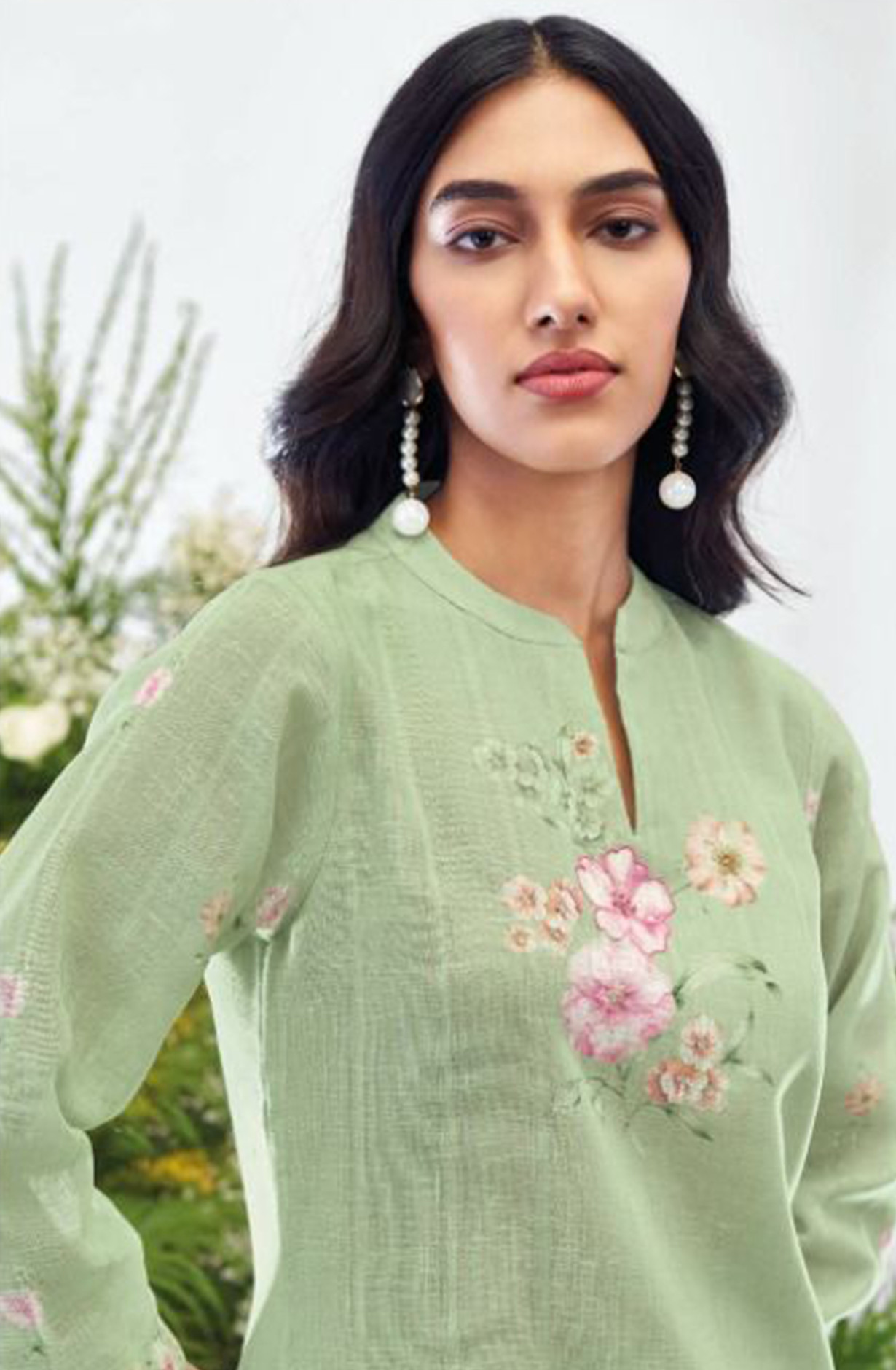 Cotton Linen Suit set with Dupatta - AHRC2018