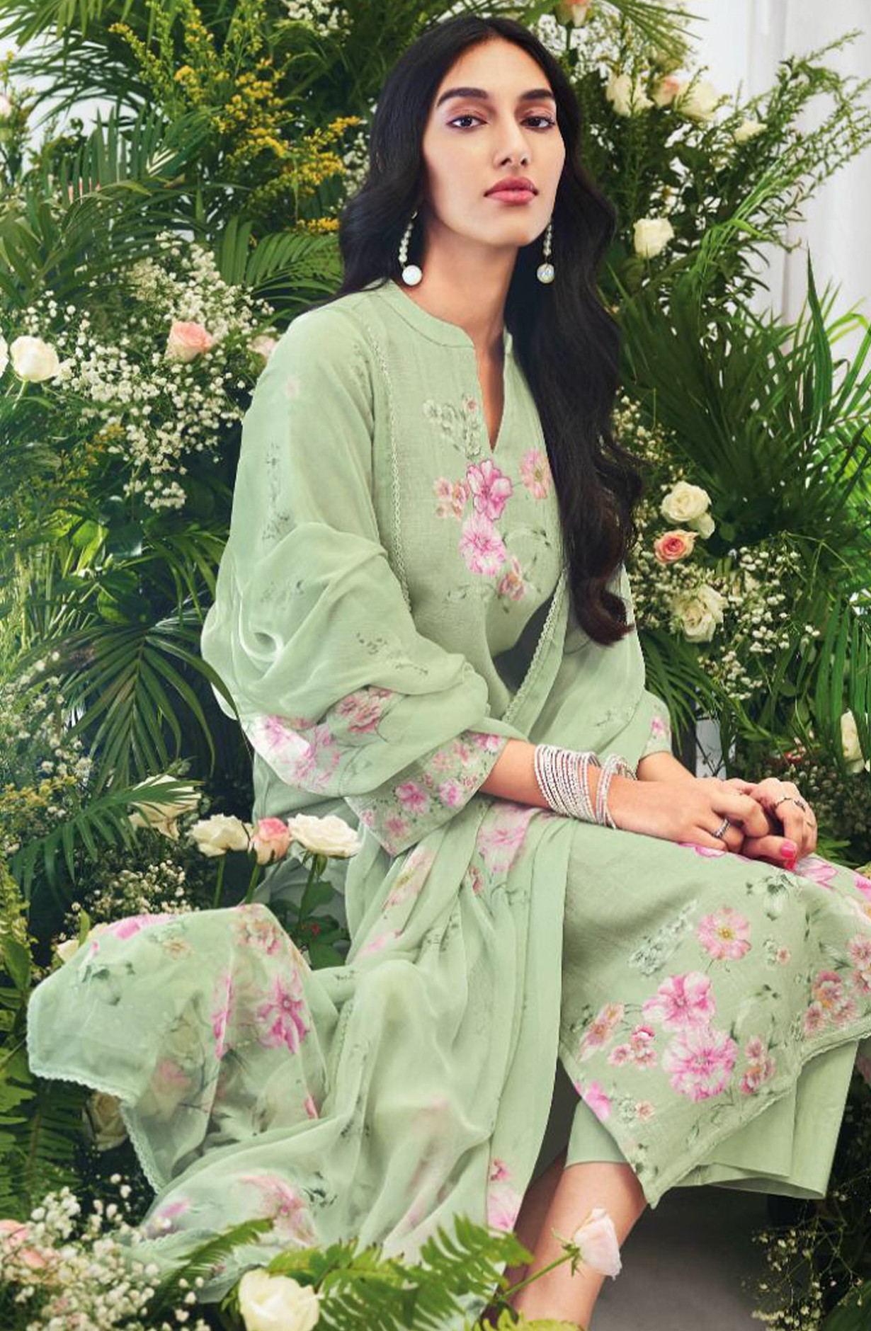 Cotton Linen Suit set with Dupatta - AHRC2018
