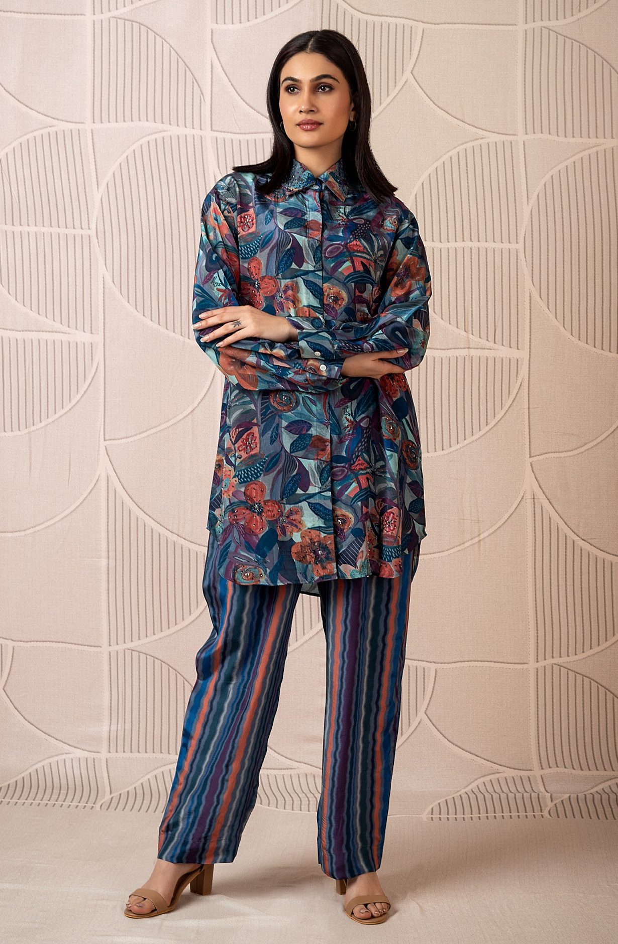 AHVI Crepe Collar Style Women Printed Co-ord Set - AHVNCDS042 - Available Size L XXL