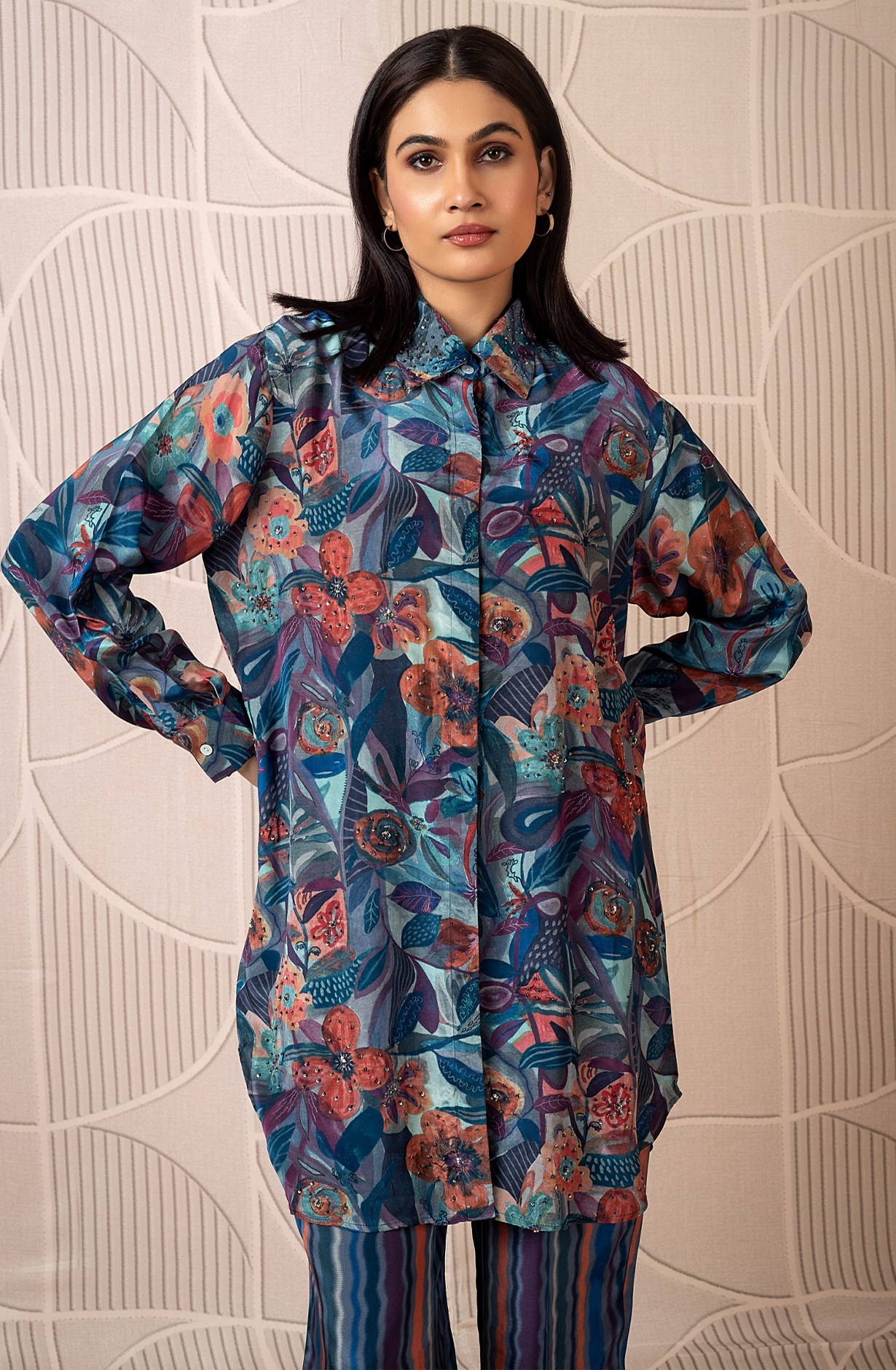AHVI Crepe Collar Style Women Printed Co-ord Set - AHVNCDS042 - Available Size L XXL