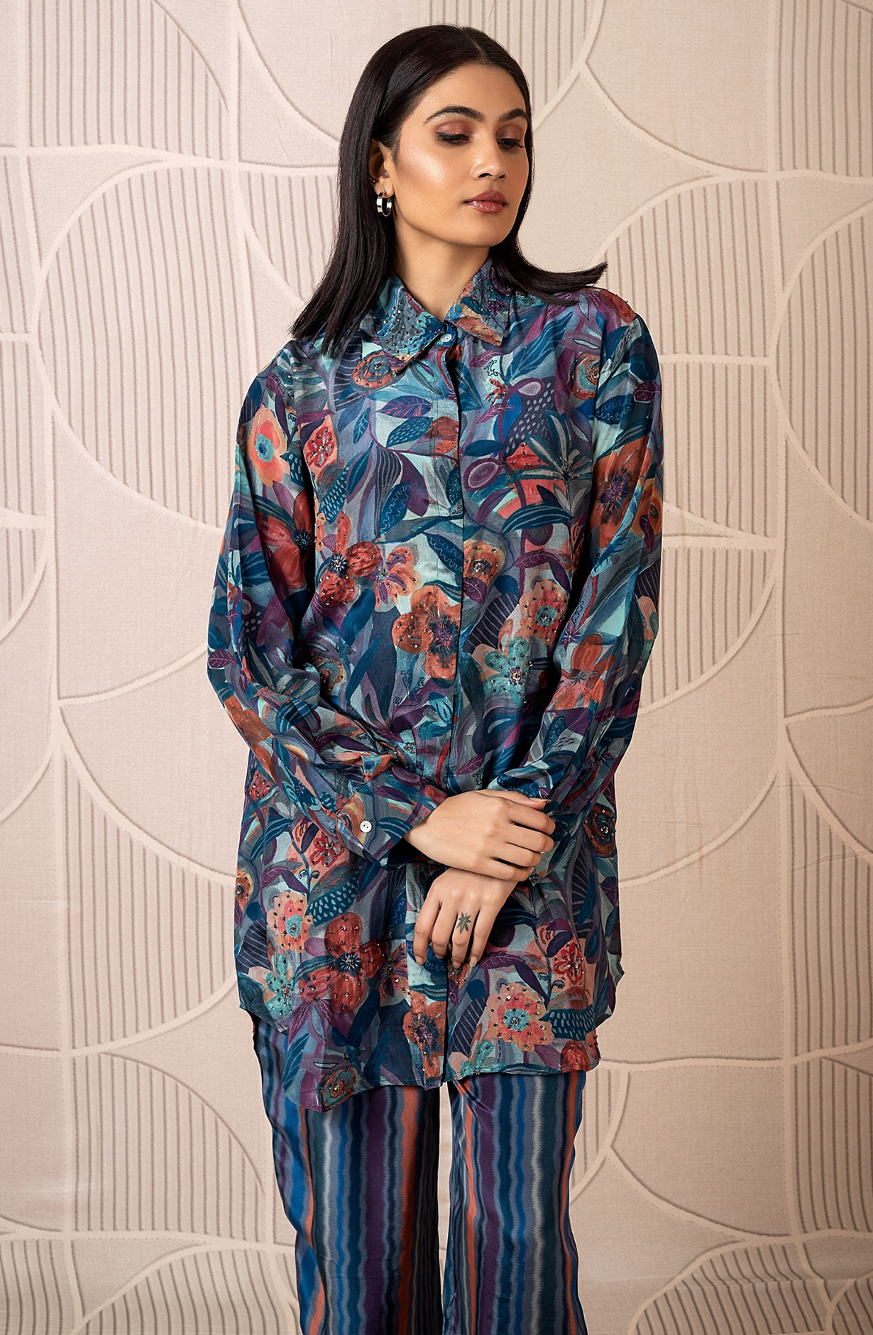 AHVI Crepe Collar Style Women Printed Co-ord Set - AHVNCDS042 - Available Size L XXL