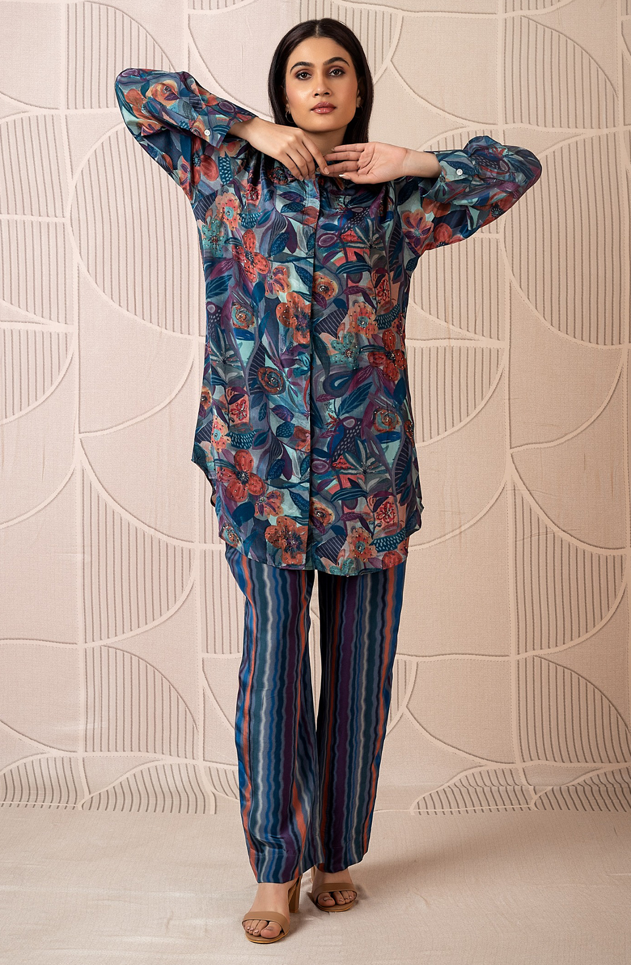 AHVI Crepe Collar Style Women Printed Co-ord Set - AHVNCDS042 - Available Size L XXL