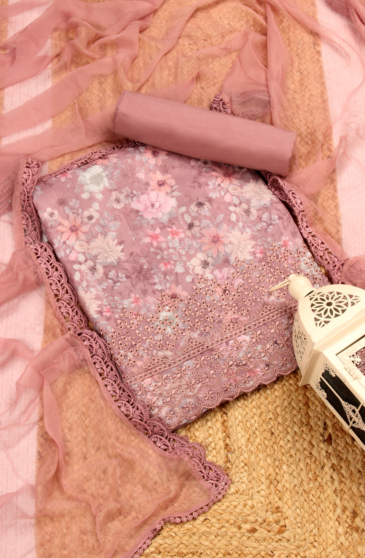 Mauve Exclusive Cotton Suit-sets with Chiffon Dupatta - AIS1401