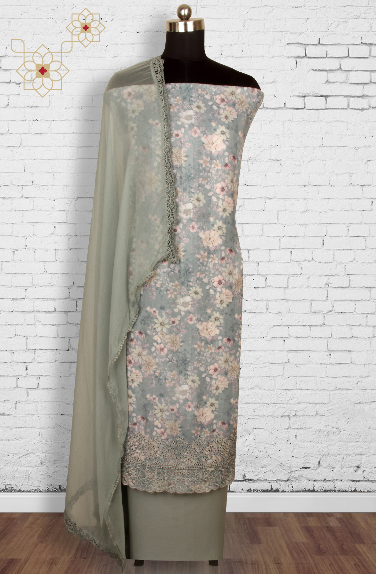 Pastel Green Exclusive Cotton Suit-sets with Chiffon Dupatta - AIS1401A
