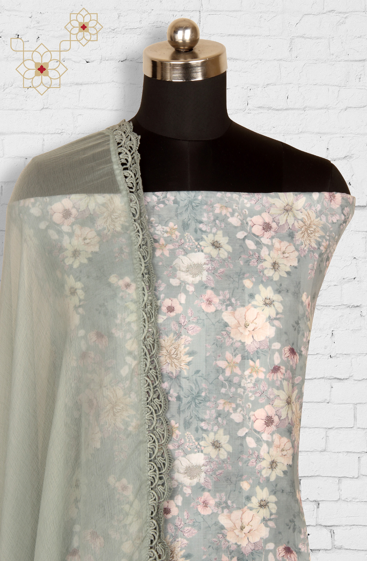 Pastel Green Exclusive Cotton Suit-sets with Chiffon Dupatta - AIS1401A