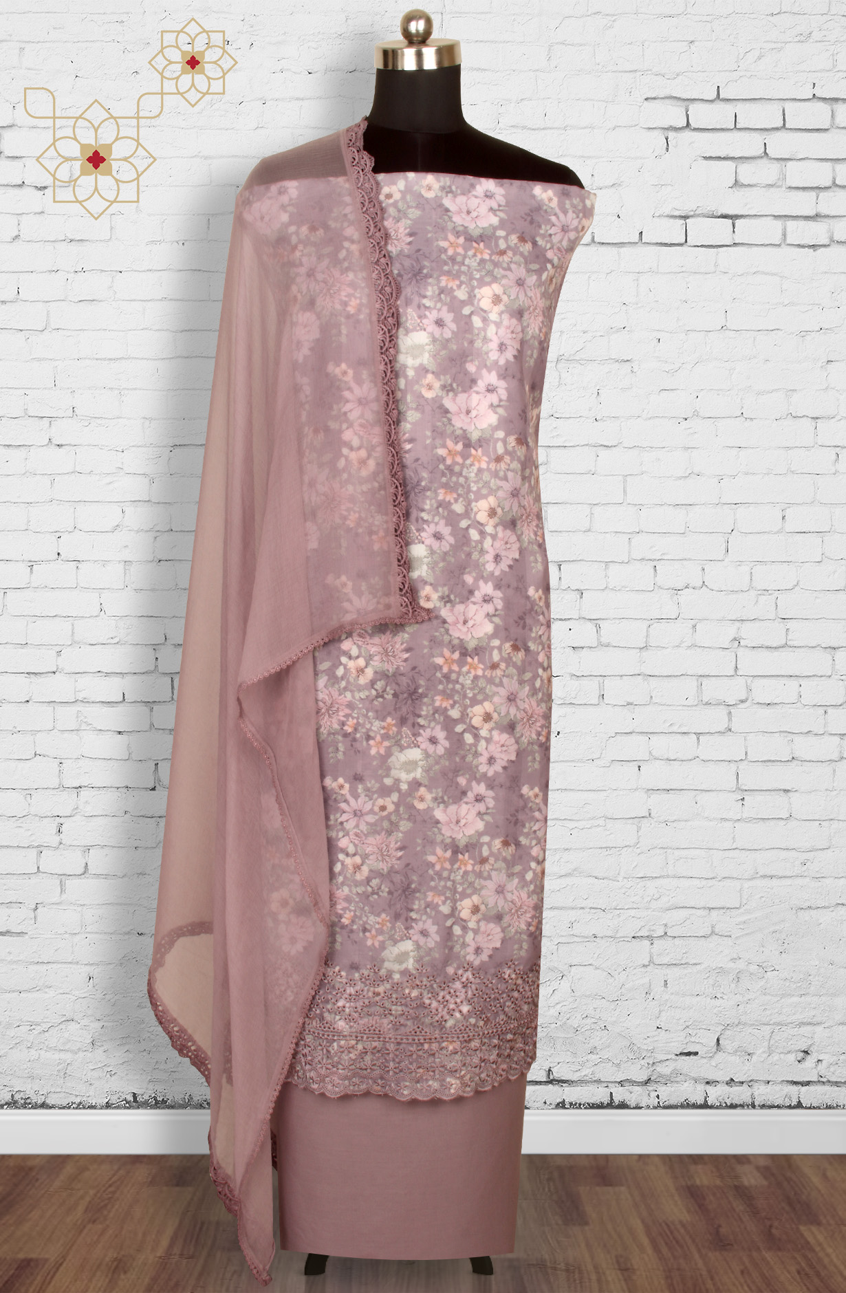 Purple Exclusive Cotton Suit-sets with Chiffon Dupatta - AIS1401B