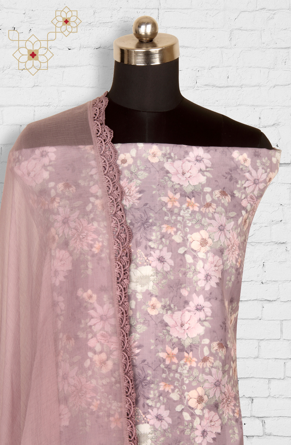 Purple Exclusive Cotton Suit-sets with Chiffon Dupatta - AIS1401B