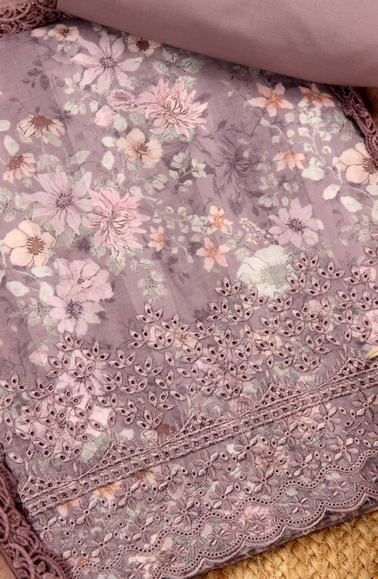 Purple Exclusive Cotton Suit-sets with Chiffon Dupatta - AIS1401B