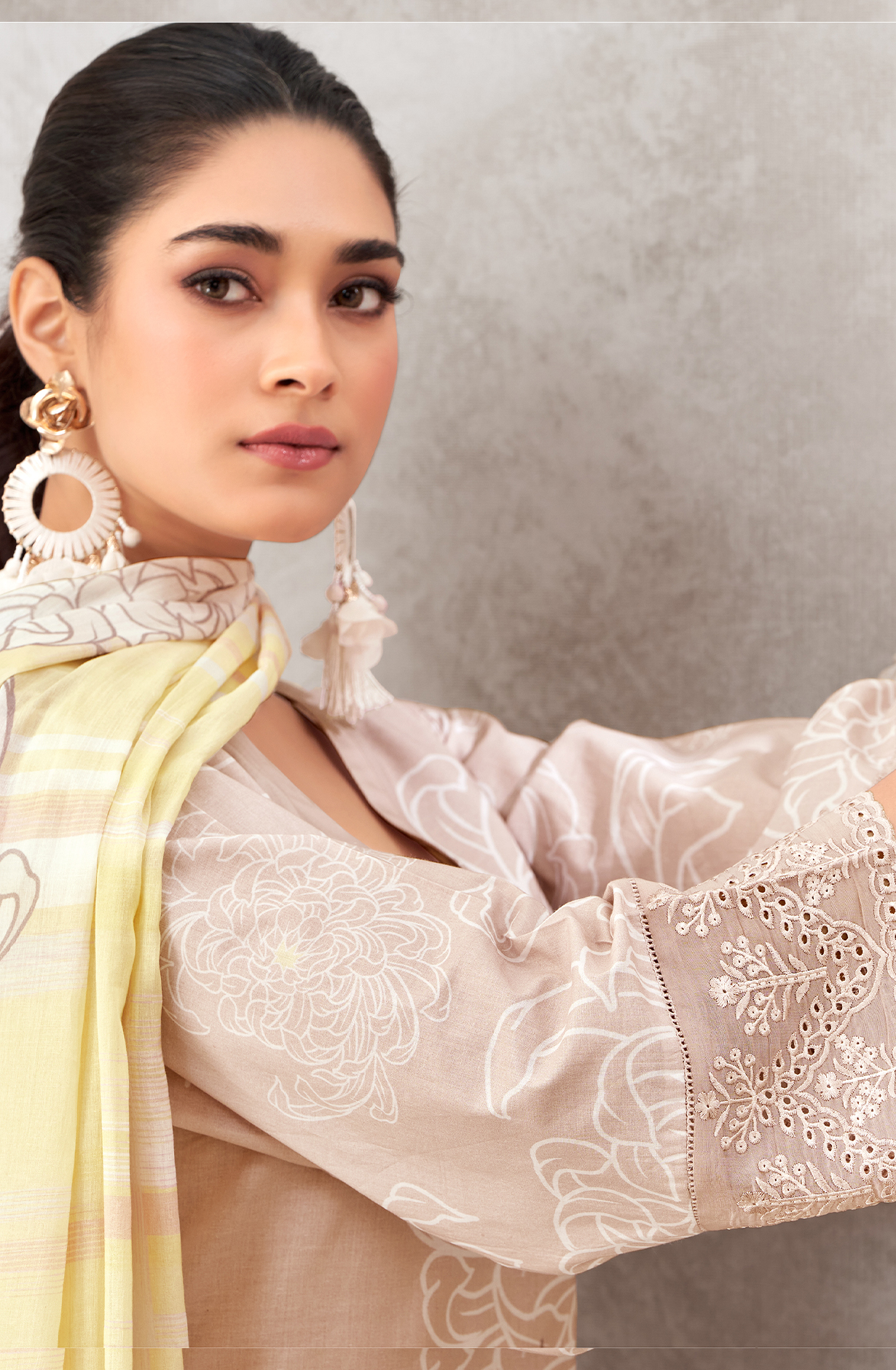 Peach Cotton Digital Printed Unstitched Suit with Embroidery Work - AKS1087