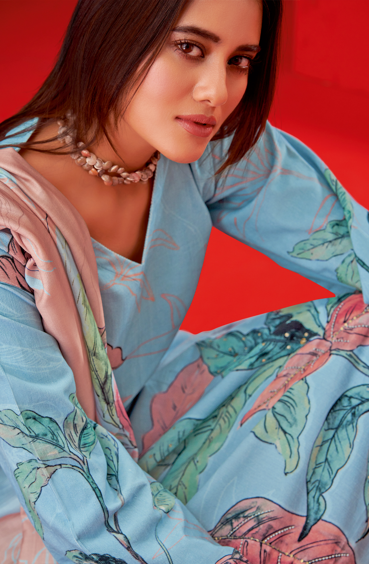 Pastel Blue Cotton Corduroy Unstitched Printed Suit Sets - ALB543