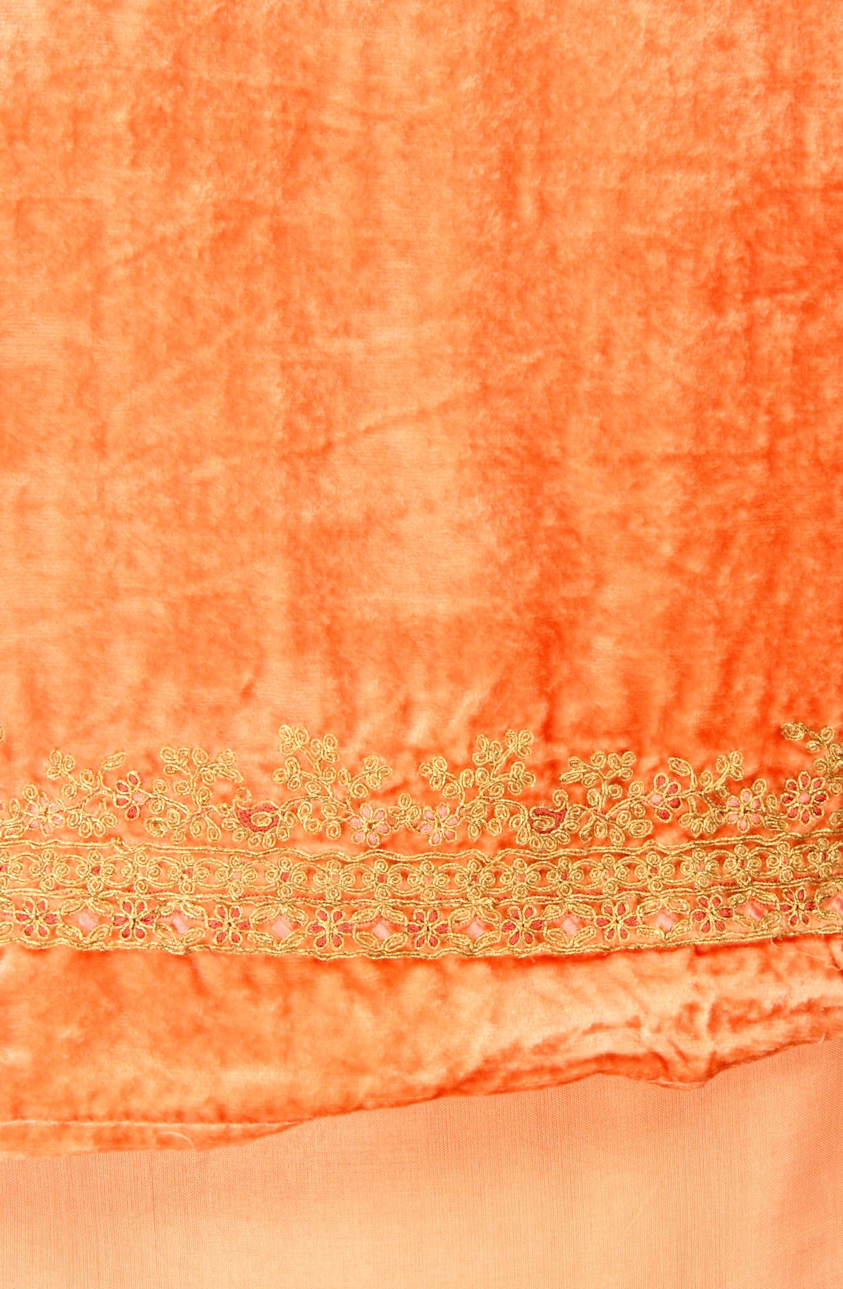 Designer Orange Pure Velvet Unstitched Salwar Kameez - ALI1203