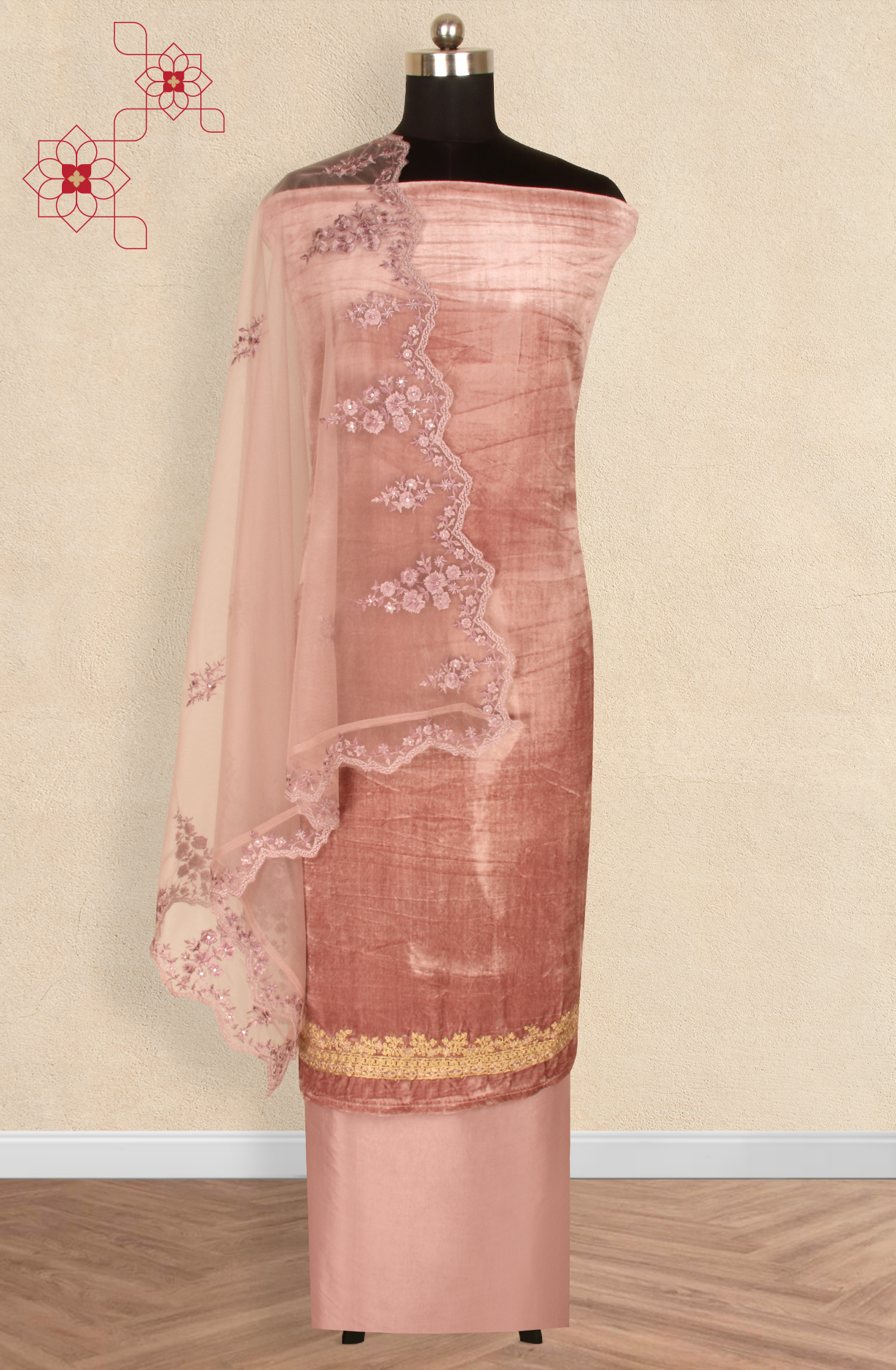 Designer Pure Velvet Levander Unstitched Salwar Kameez - ALI1204