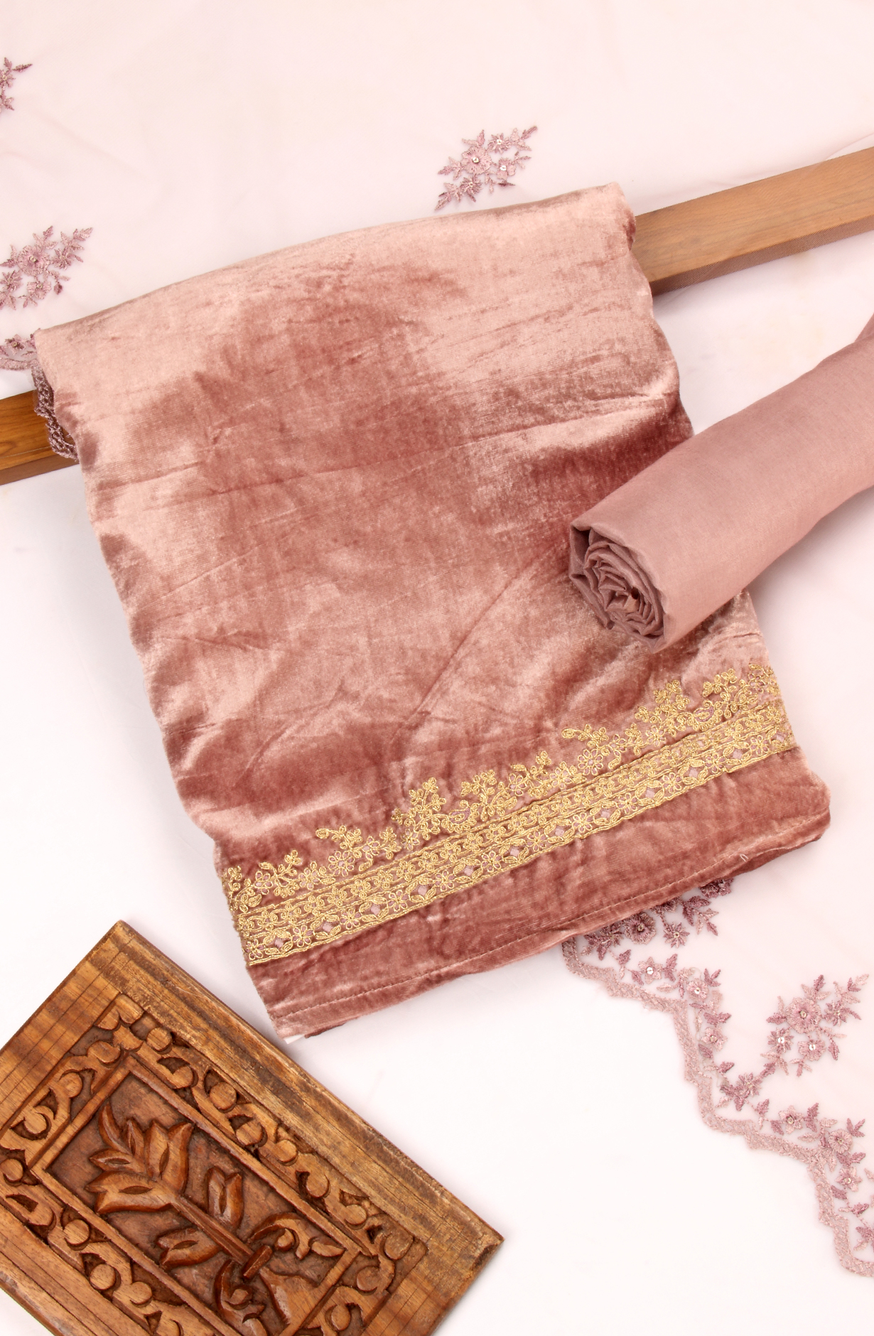 Designer Pure Velvet Levander Unstitched Salwar Kameez - ALI1204