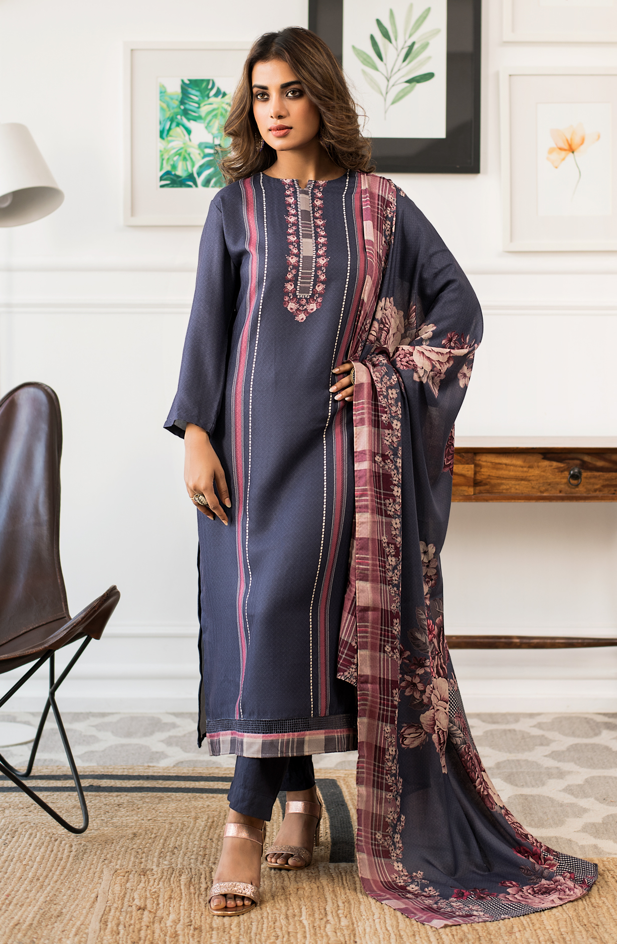 Blue Pashmina Unstitched Salwar Kameez - ALI1596A