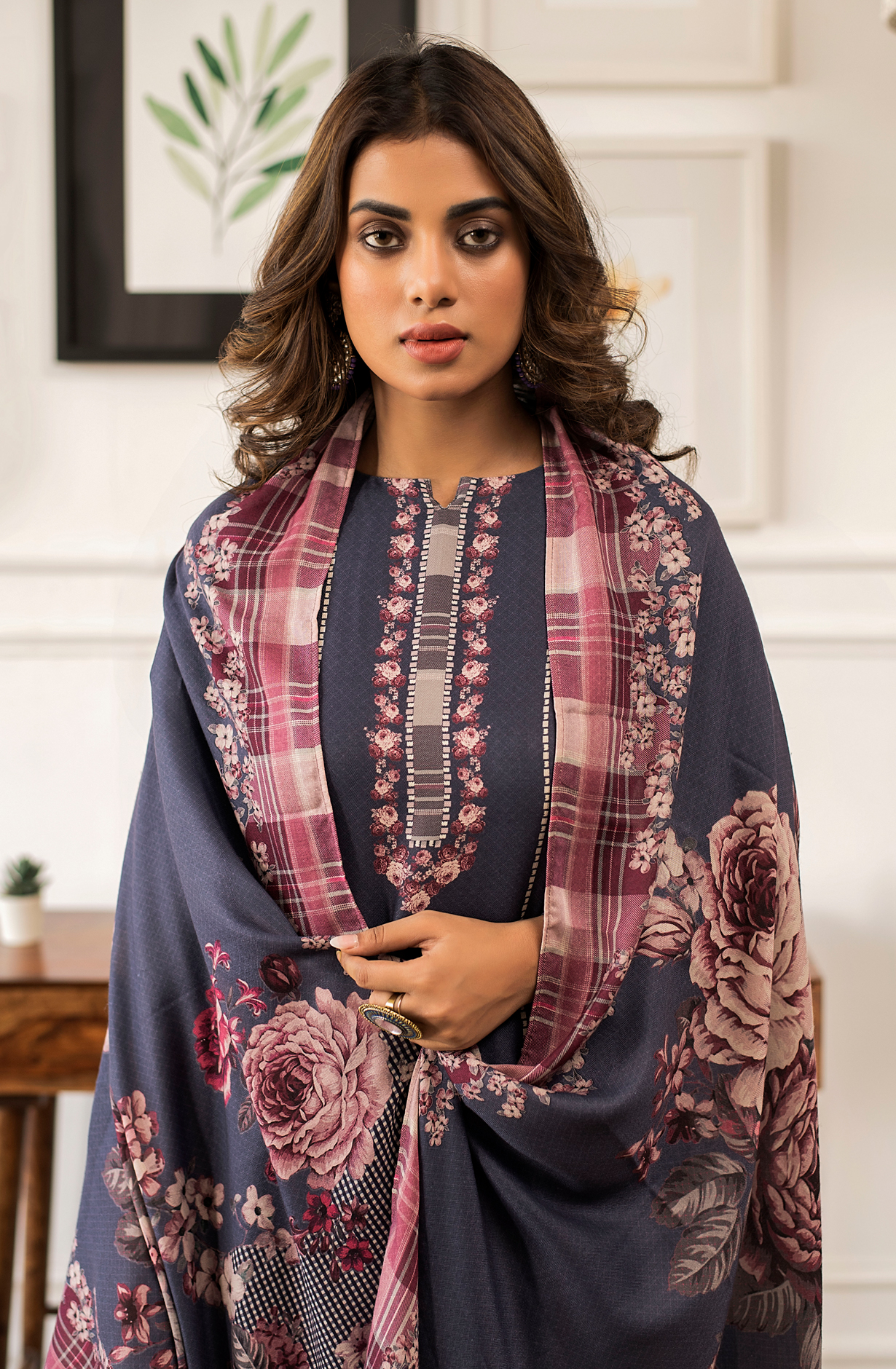 Blue Pashmina Unstitched Salwar Kameez - ALI1596A