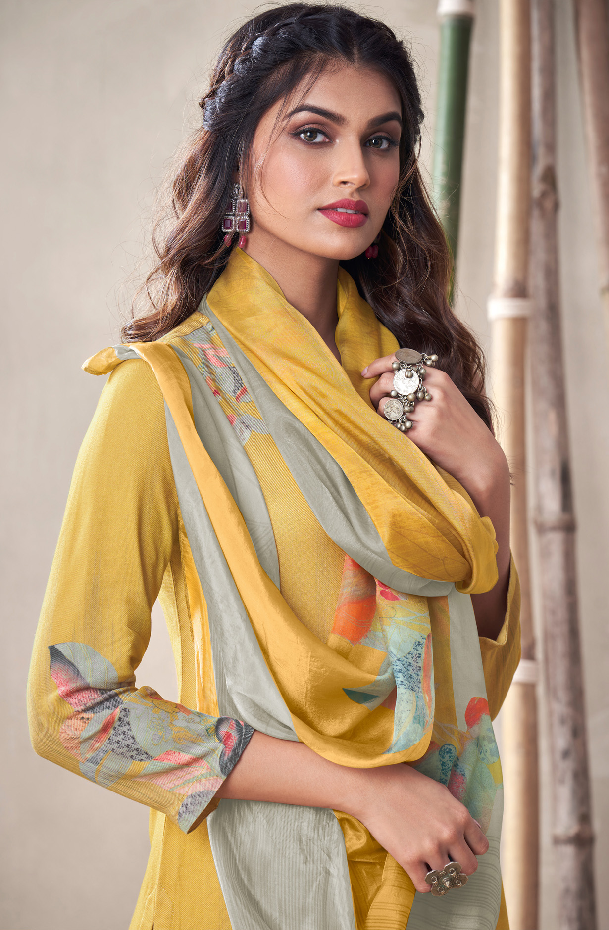 Mustard Yellow Cotton Unstitched Digital Printed Suit - ALI452