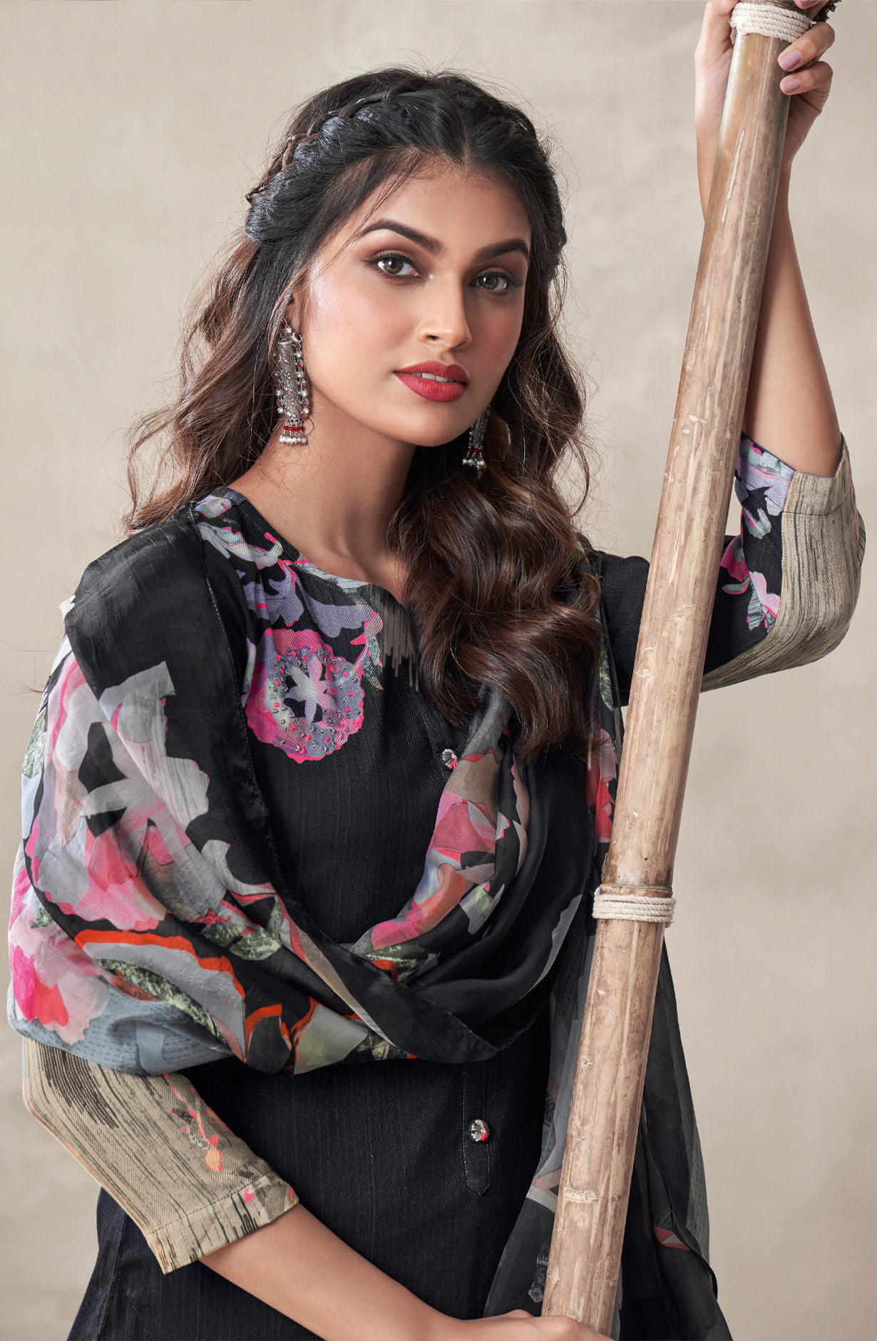 Black Cotton Unstitched Digital Printed Suit - ALI479