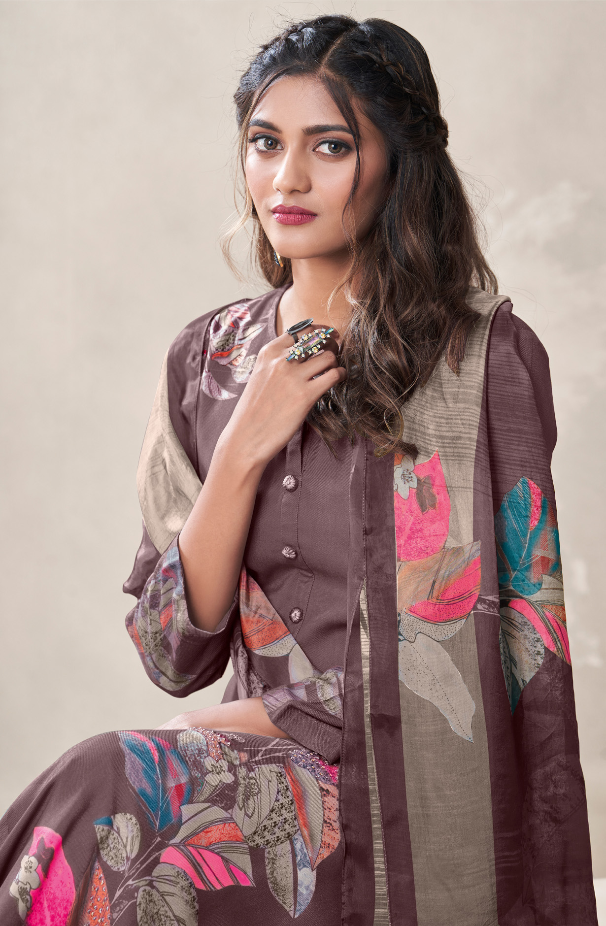 Mauve Cotton Unstitched Digital Printed Suit - ALI481