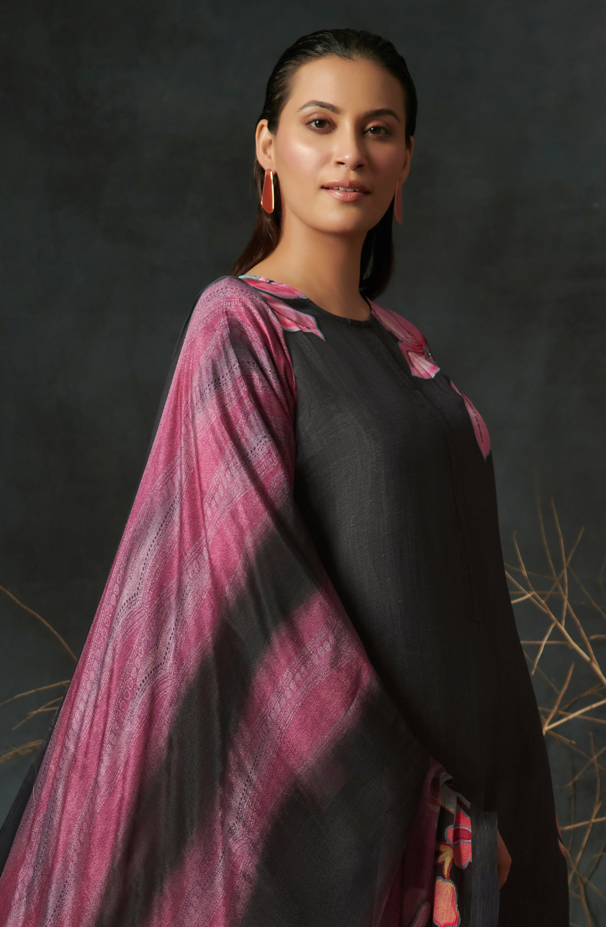 Black Beautiful Satin Silk Salwar Suit with Chiffon Dupatta - ALI795