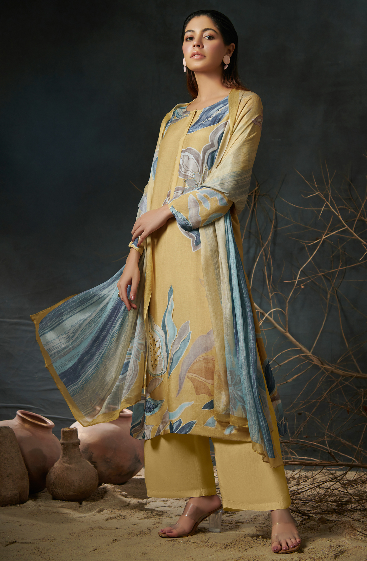 Mustard Beautiful Satin Silk Salwar Suit with Chiffon Dupatta - ALI798