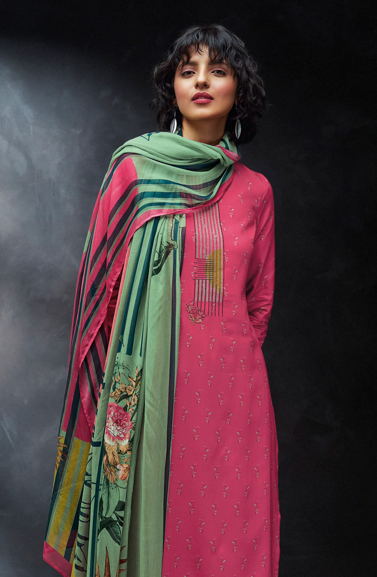 Pink Spun Winterwear Printed Unstitched Salwar Kameez - ANAS1211B