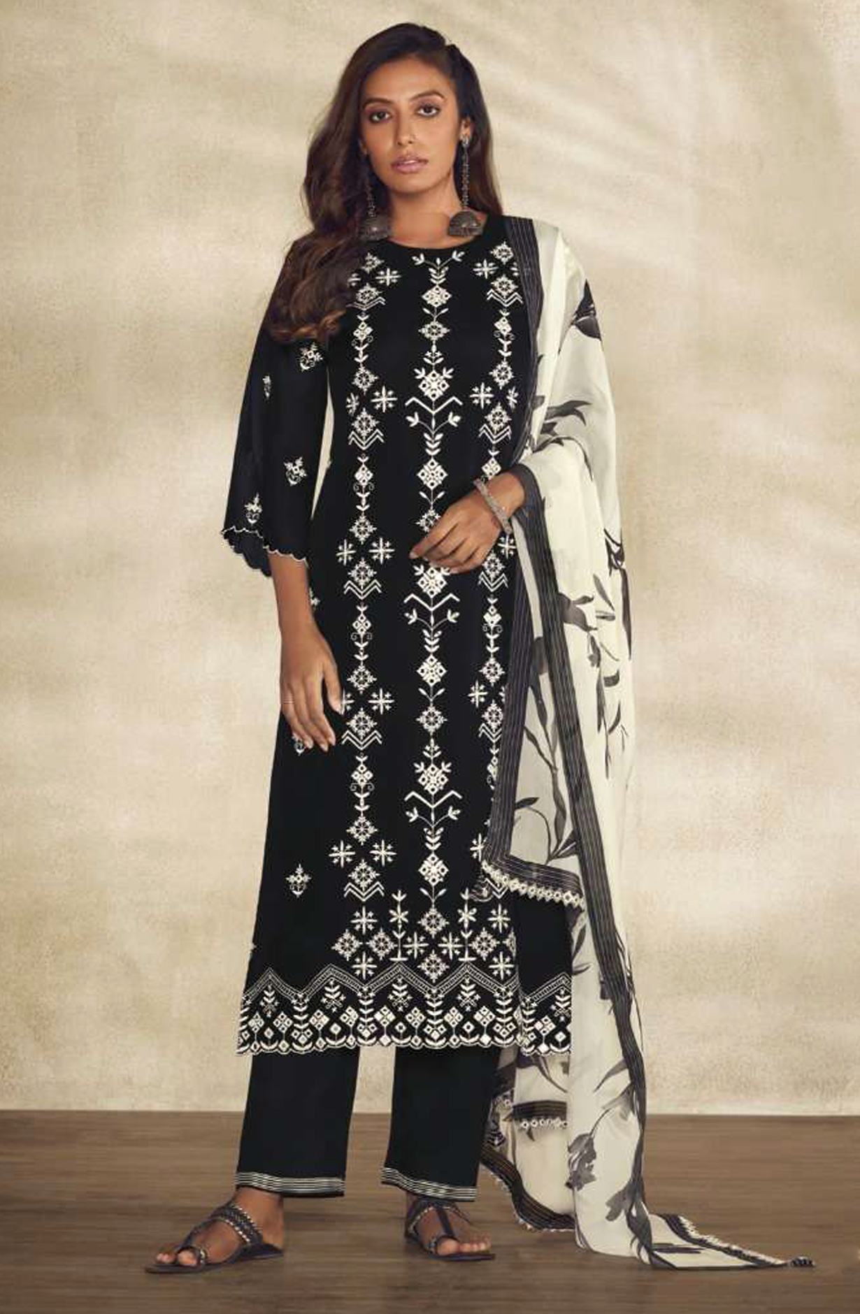 Black Organza Beautiful Embroidered Salwar Suit with Dupatta - ANG2141B