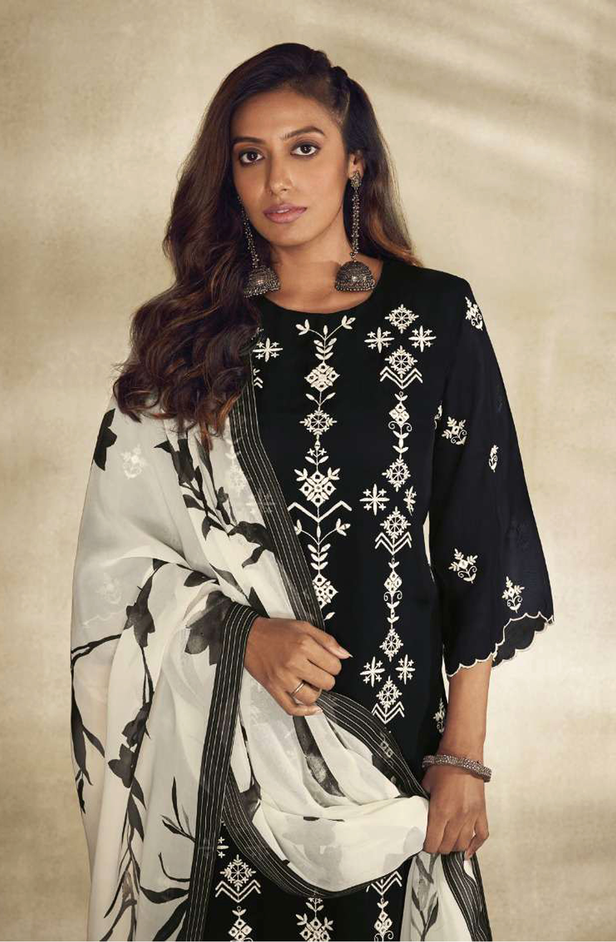 Black Organza Beautiful Embroidered Salwar Suit with Dupatta - ANG2141B