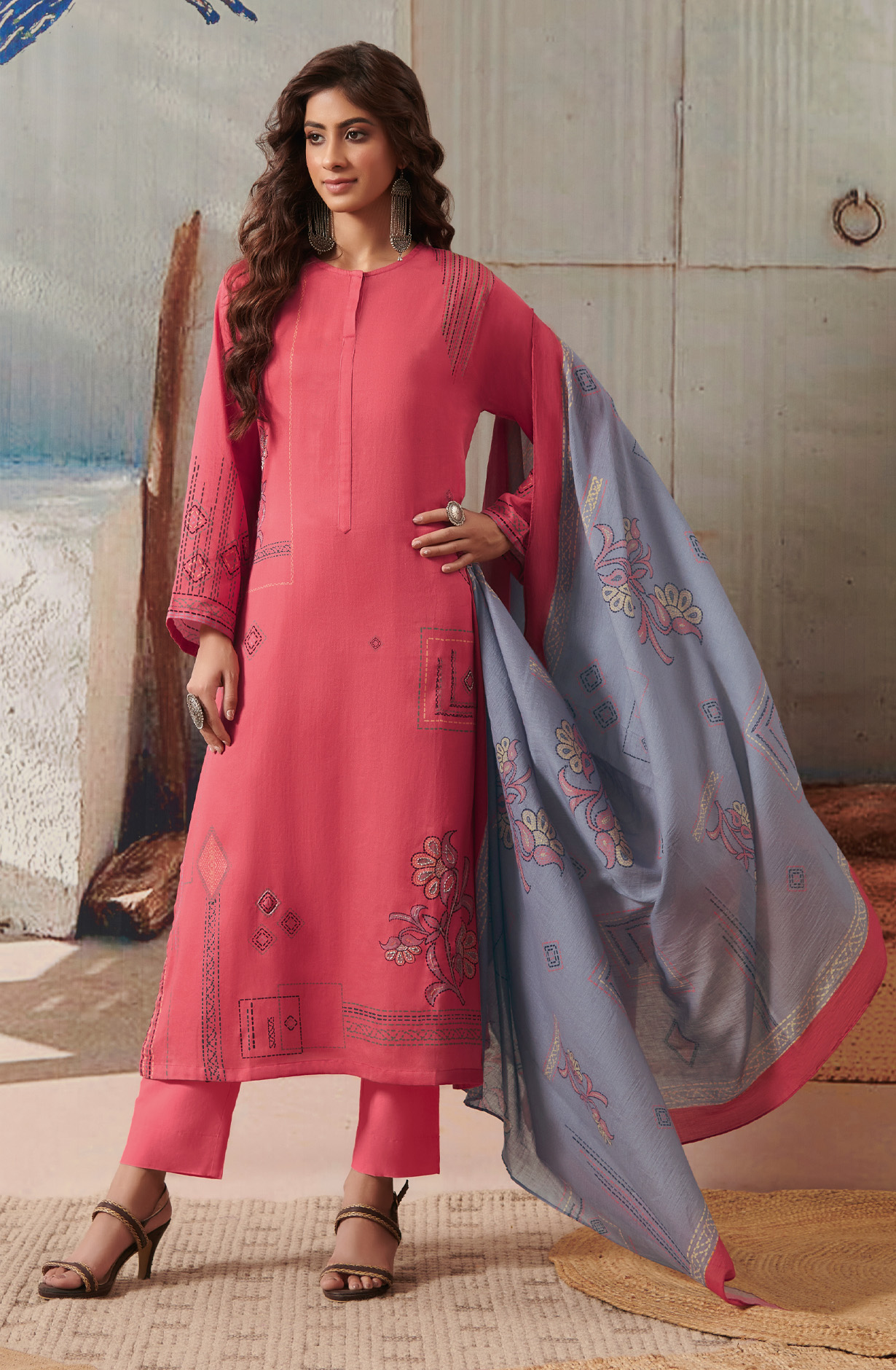 Pink Cotton Unstitched Digital Printed Salwar Suit - ANI806