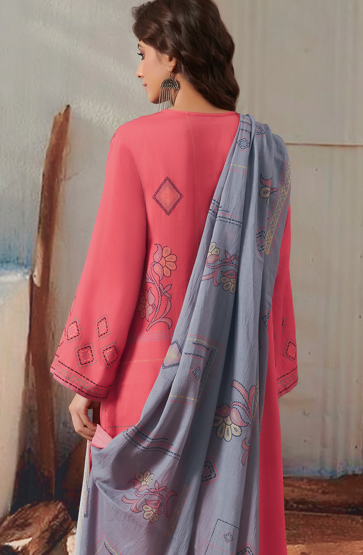 Pink Cotton Unstitched Digital Printed Salwar Suit - ANI806