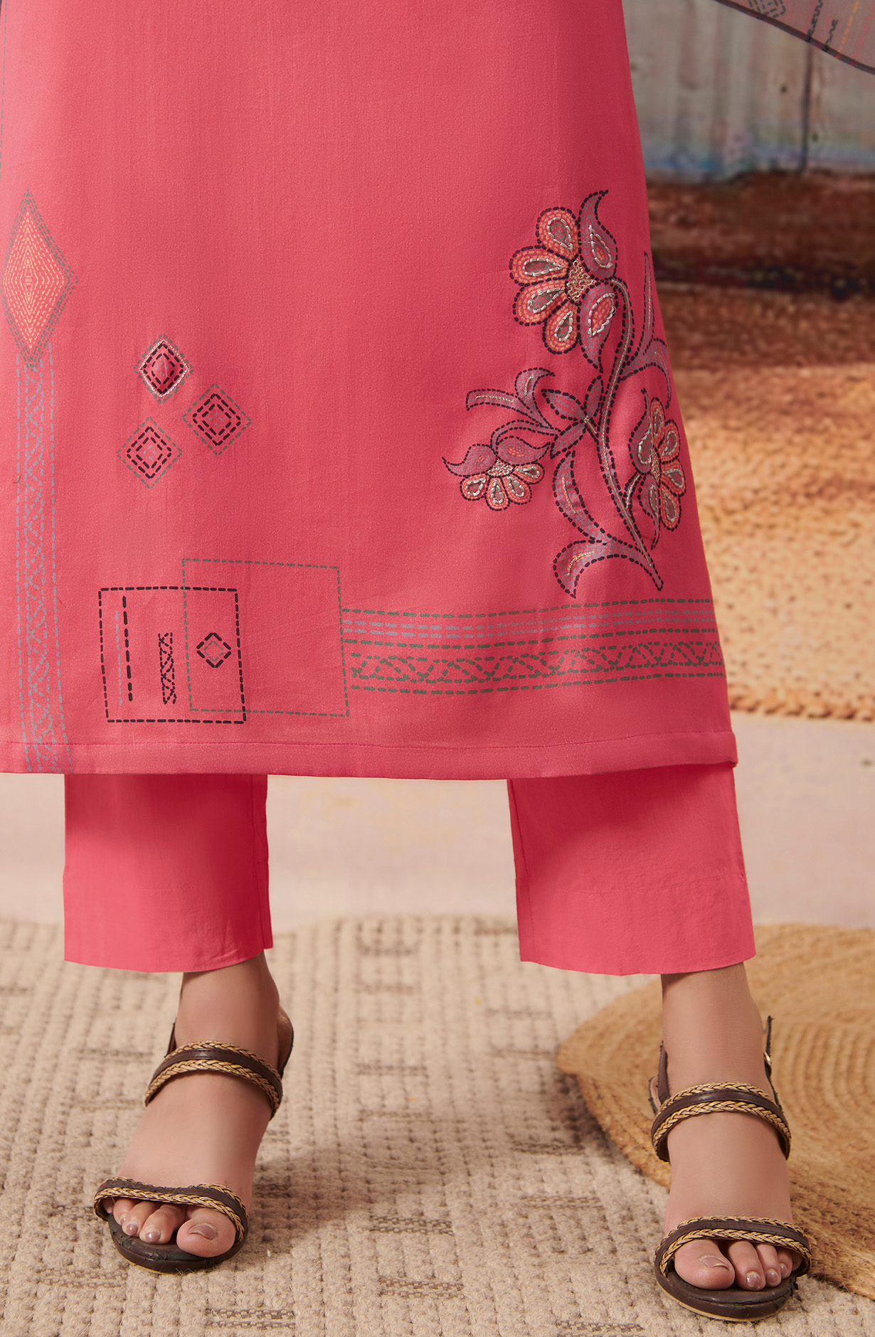 Pink Cotton Unstitched Digital Printed Salwar Suit - ANI806