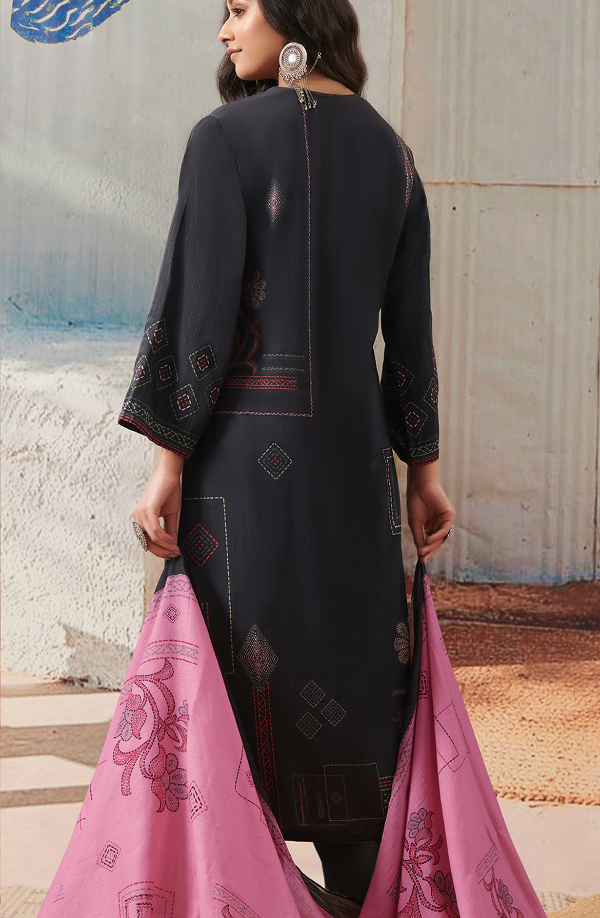 Black Cotton Unstitched Digital Printed Salwar Suit - ANI820