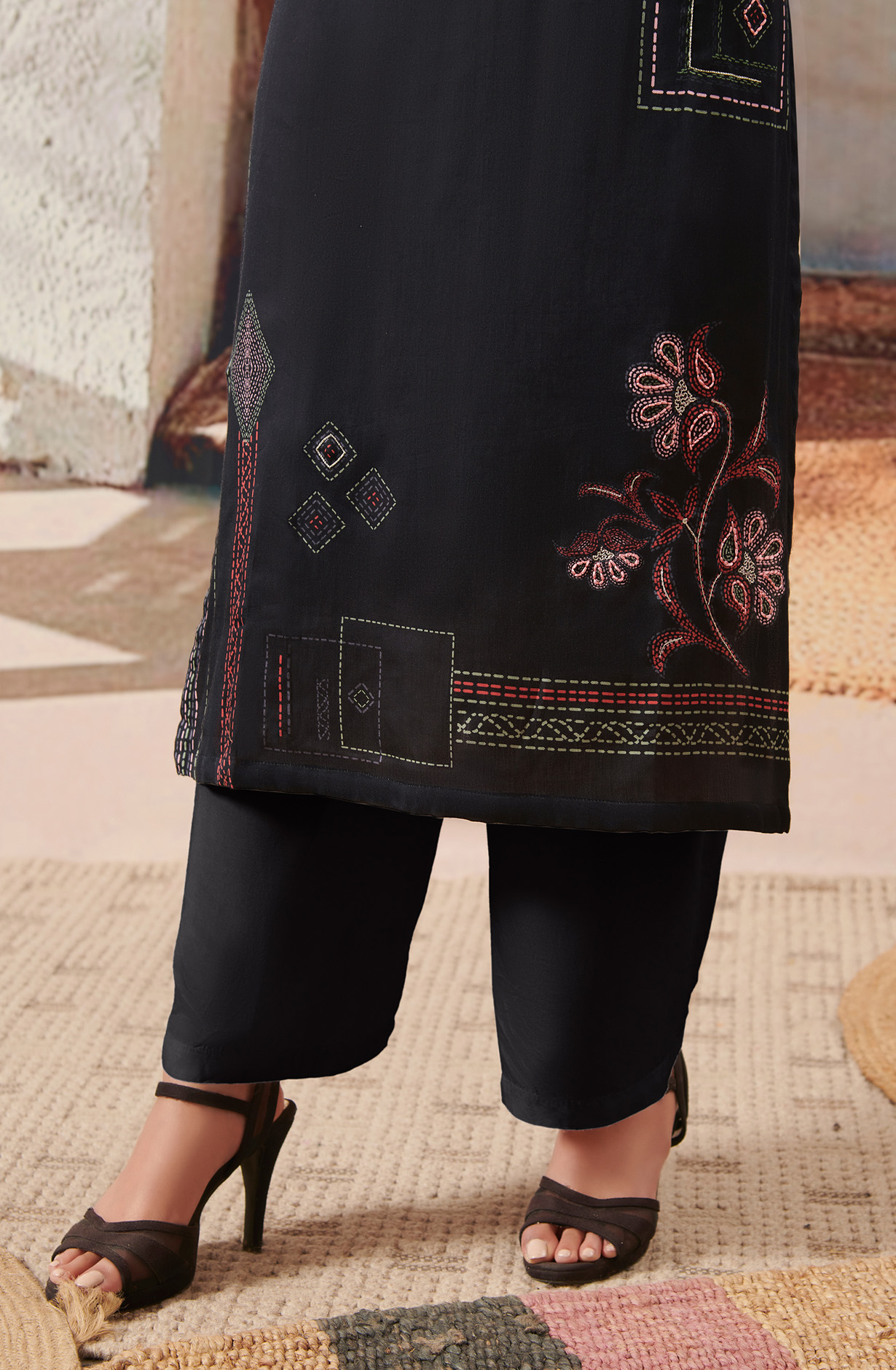 Black Cotton Unstitched Digital Printed Salwar Suit - ANI820