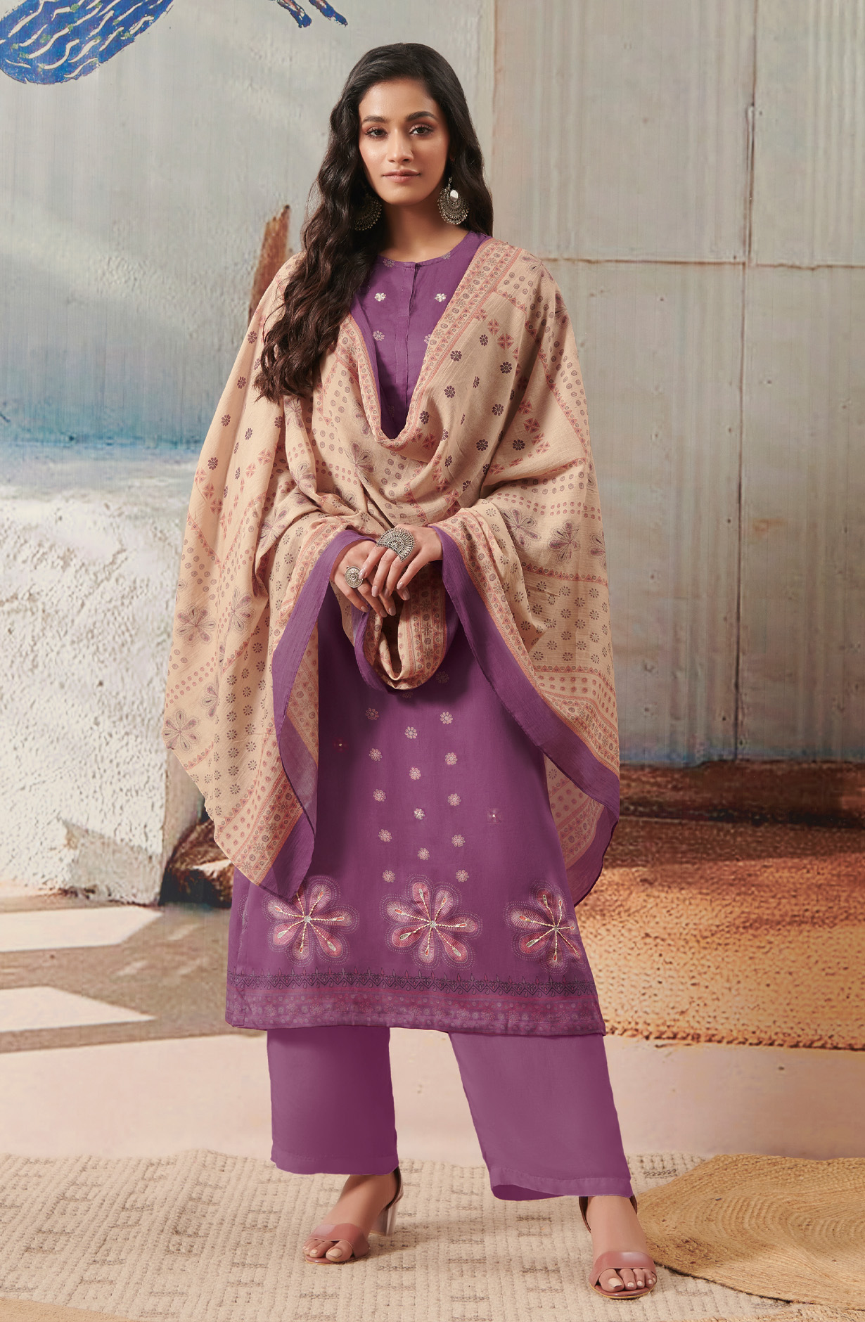 Purple Cotton Unstitched Digital Printed Salwar Suit - ANI823